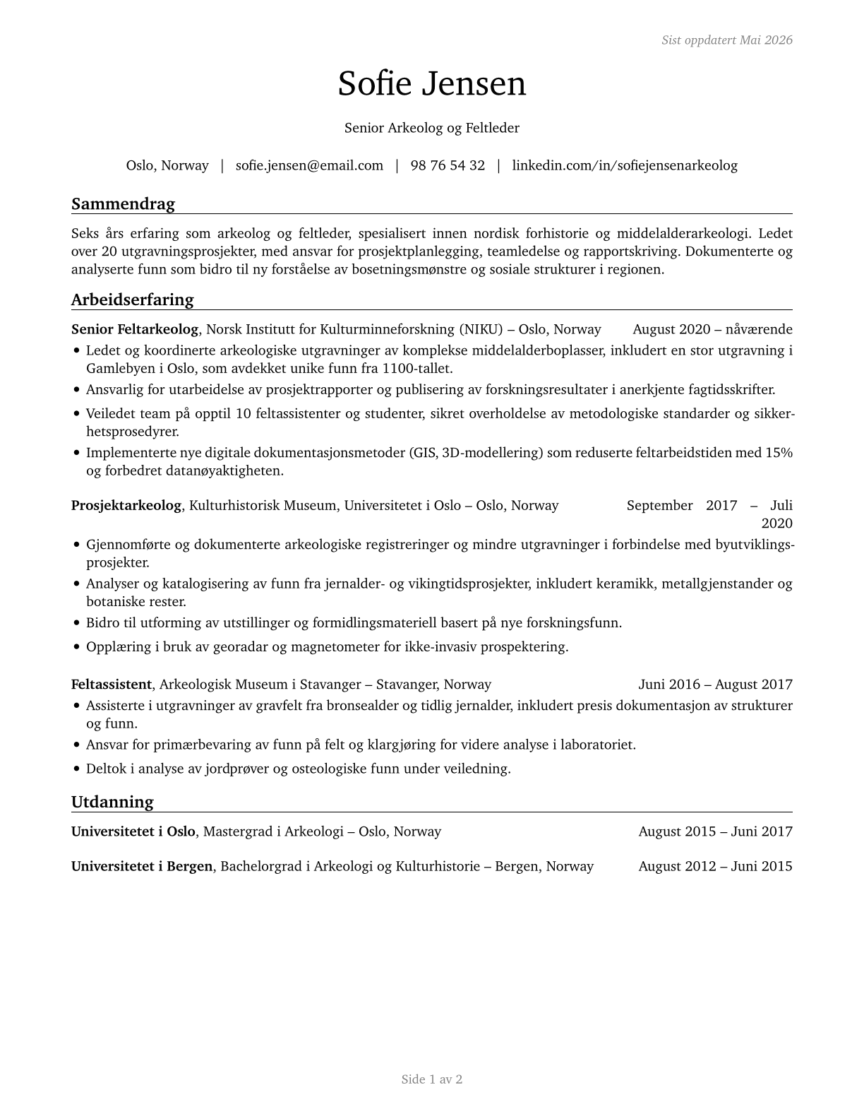 Anthropologists and Archeologists CV in Norwegian_bokmal — page 1