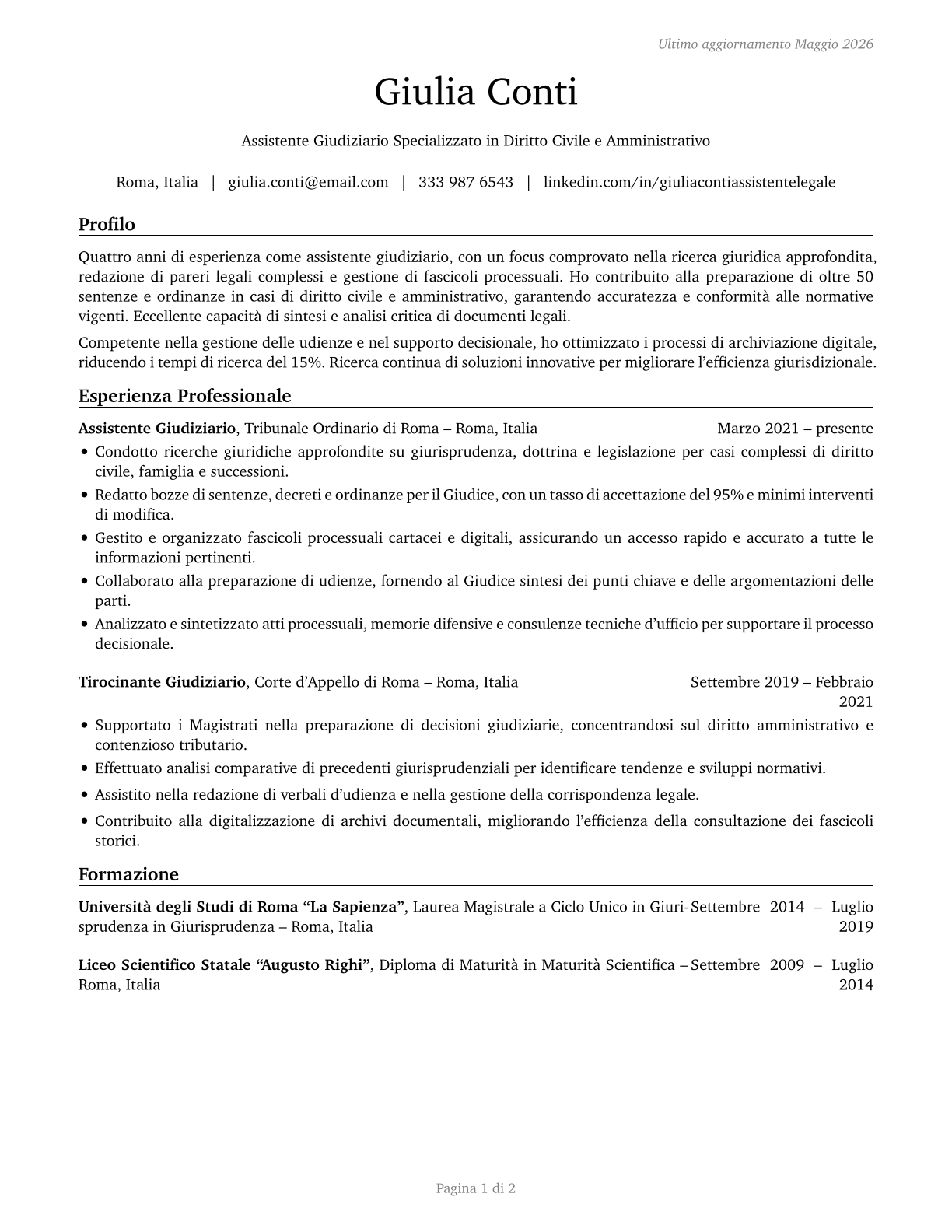 Judicial Law Clerks CV in Italian — page 1