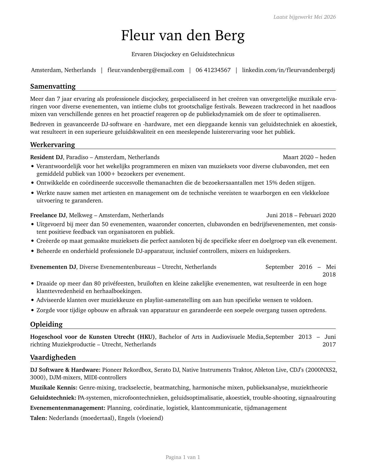 Disc Jockeys, Except Radio CV in Dutch — page 1