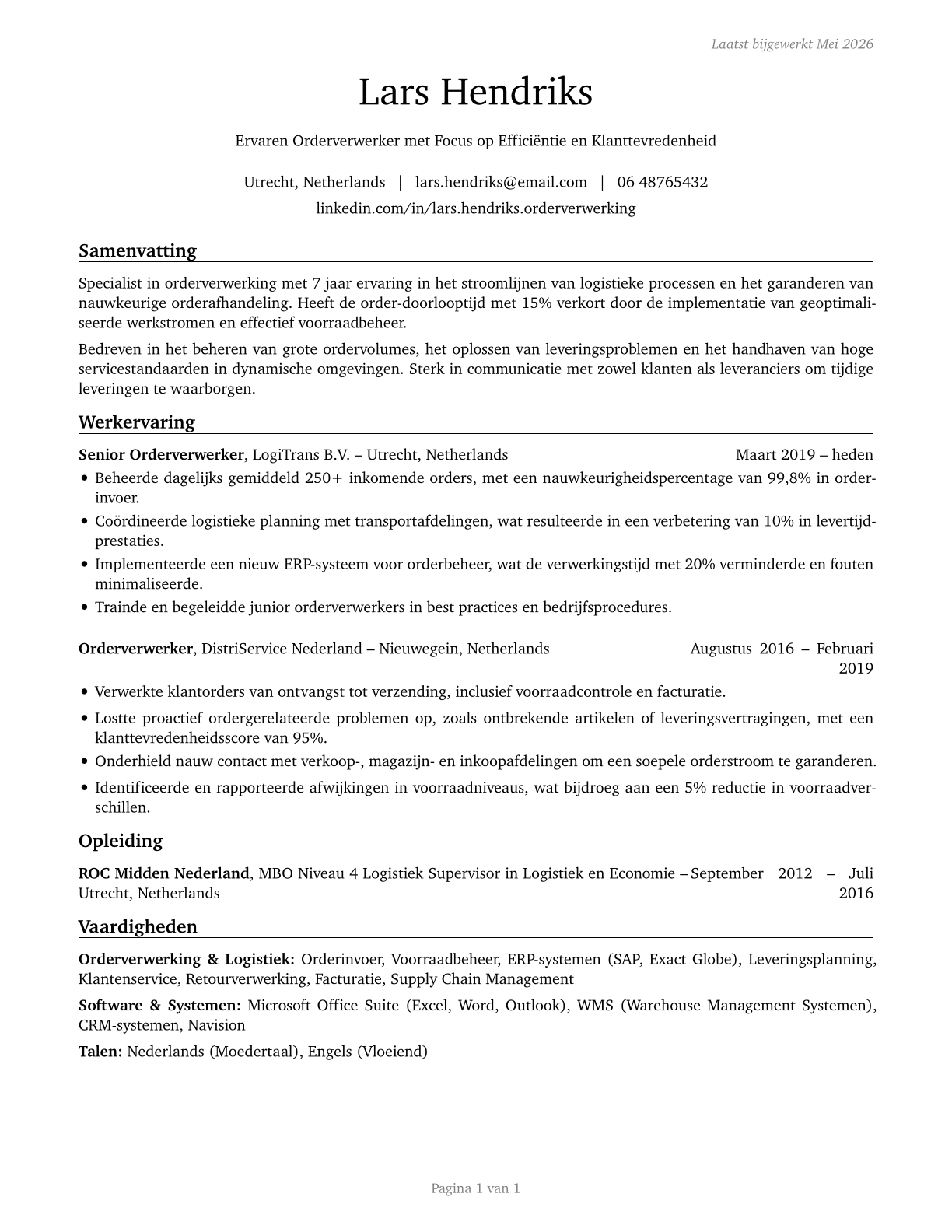 Order Clerks CV in Dutch — page 1