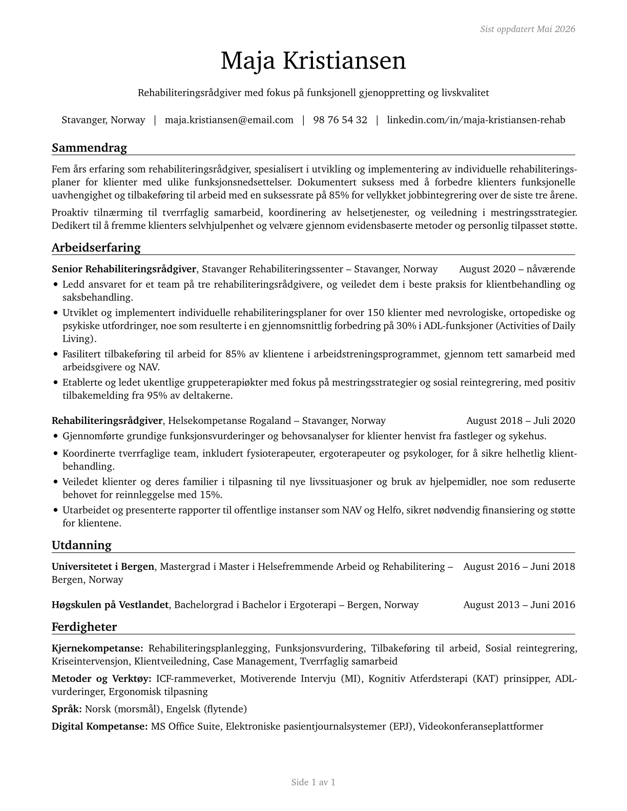 Rehabilitation Counselors CV in Norwegian_bokmal — page 1