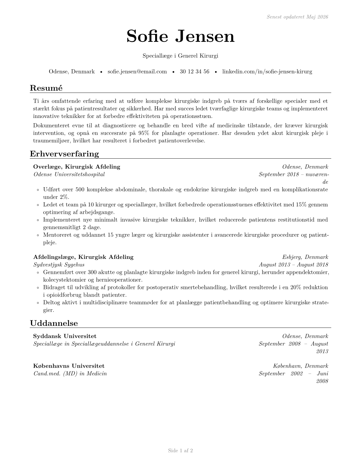 Surgeons, All Other CV in Danish — page 1