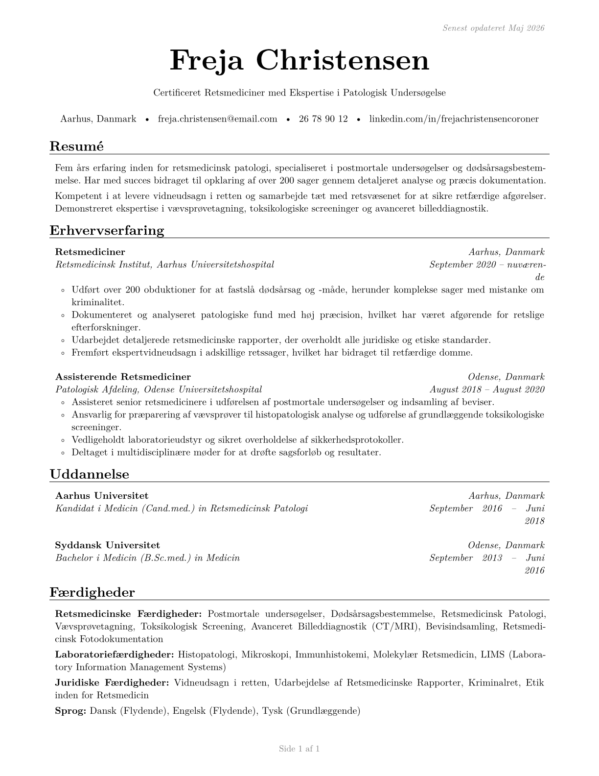 Coroners CV in Danish — page 1