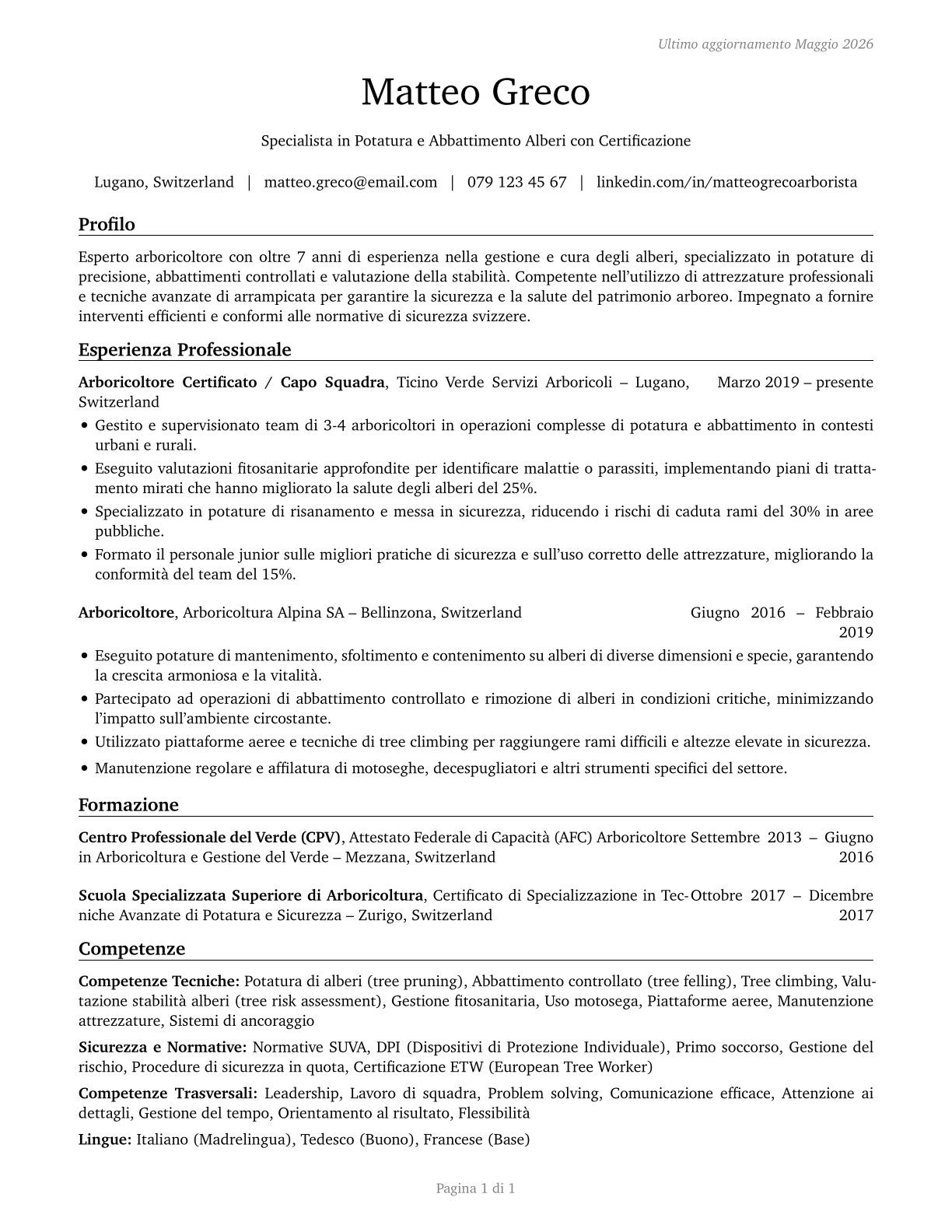 Tree Trimmers and Pruners CV in Italian — page 1
