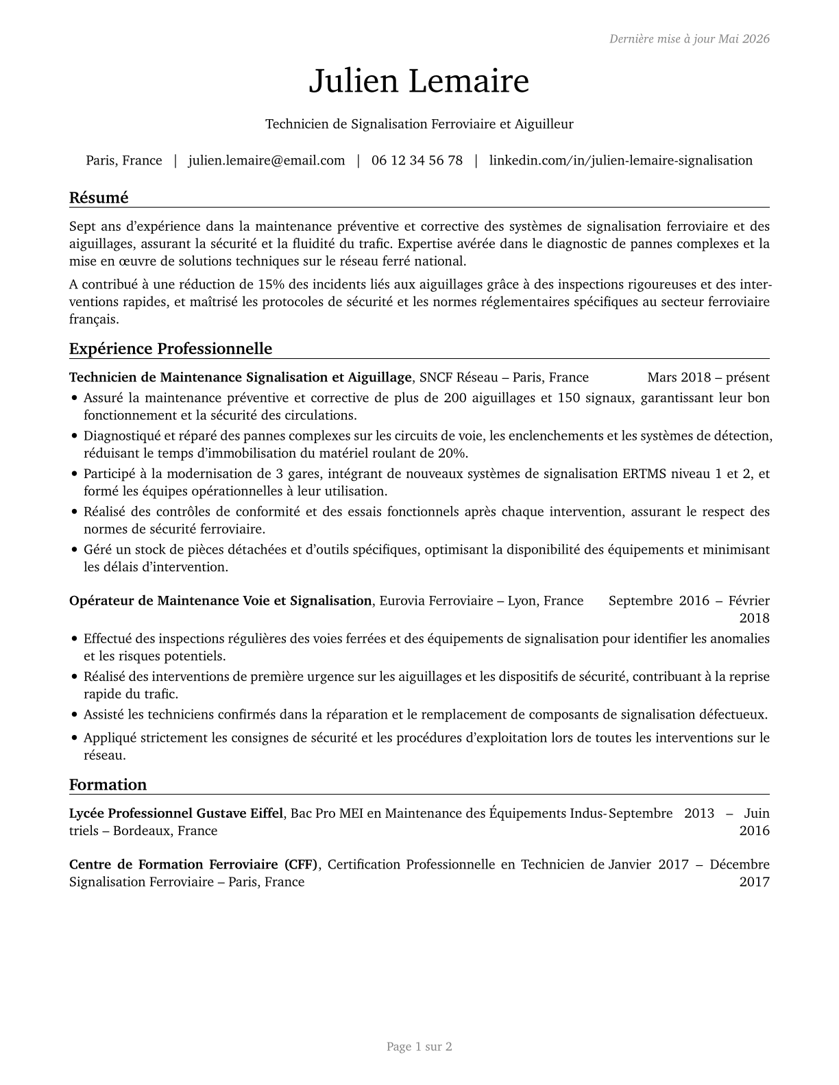 Signal and Track Switch Repairers CV in French — page 1