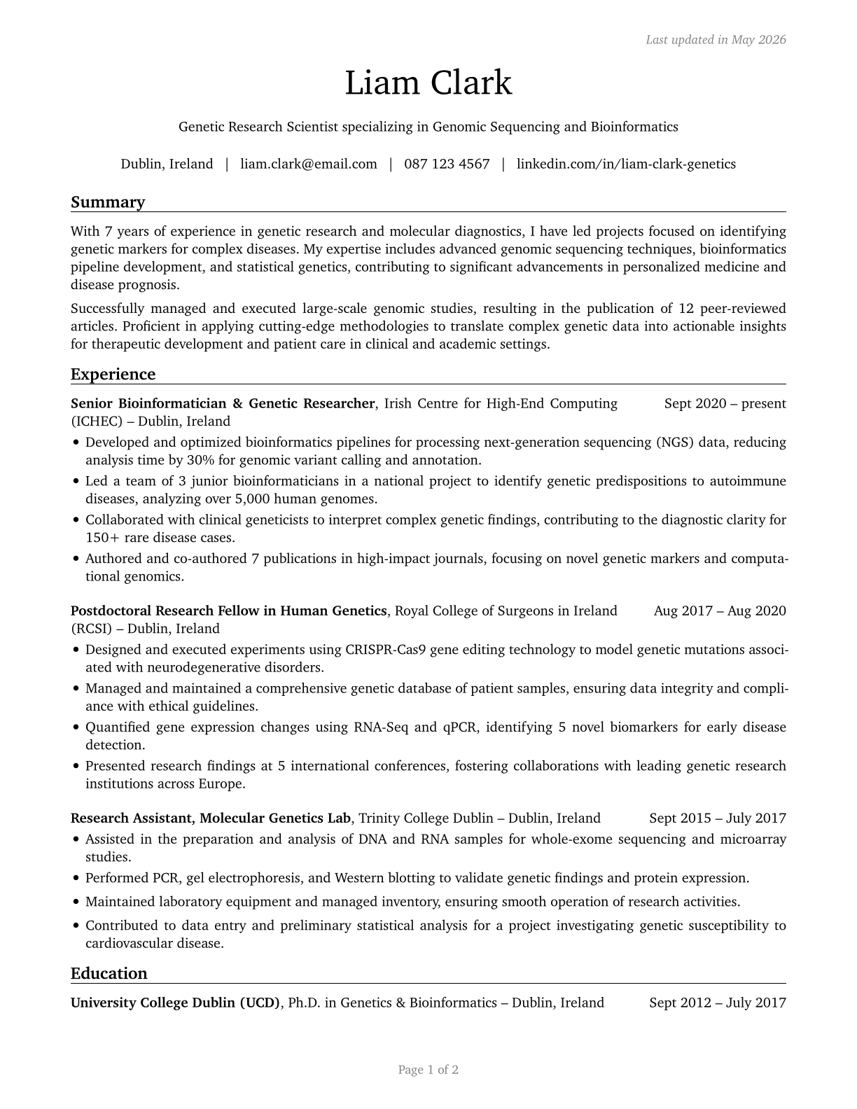 Geneticists CV in English — page 1