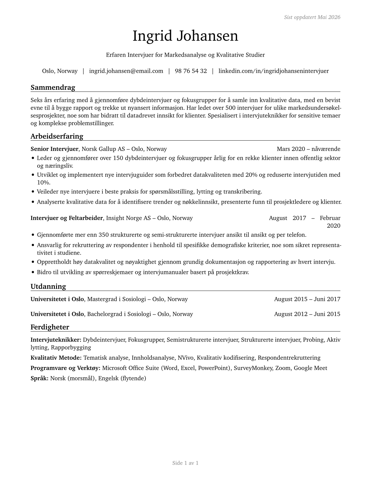 Interviewers, Except Eligibility and Loan CV in Norwegian_bokmal — page 1
