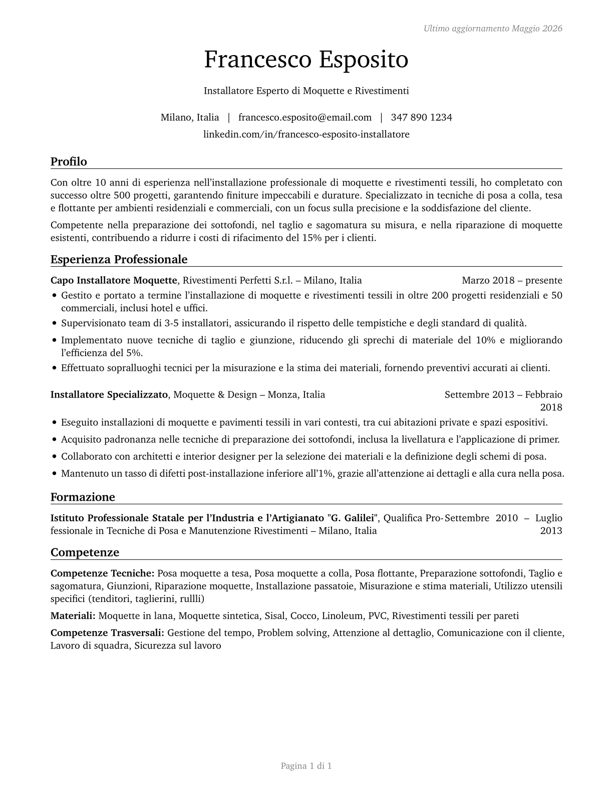 Carpet Installers CV in Italian — page 1