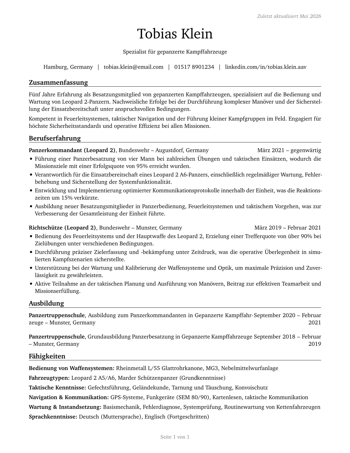 Armored Assault Vehicle Crew Members CV in German — page 1