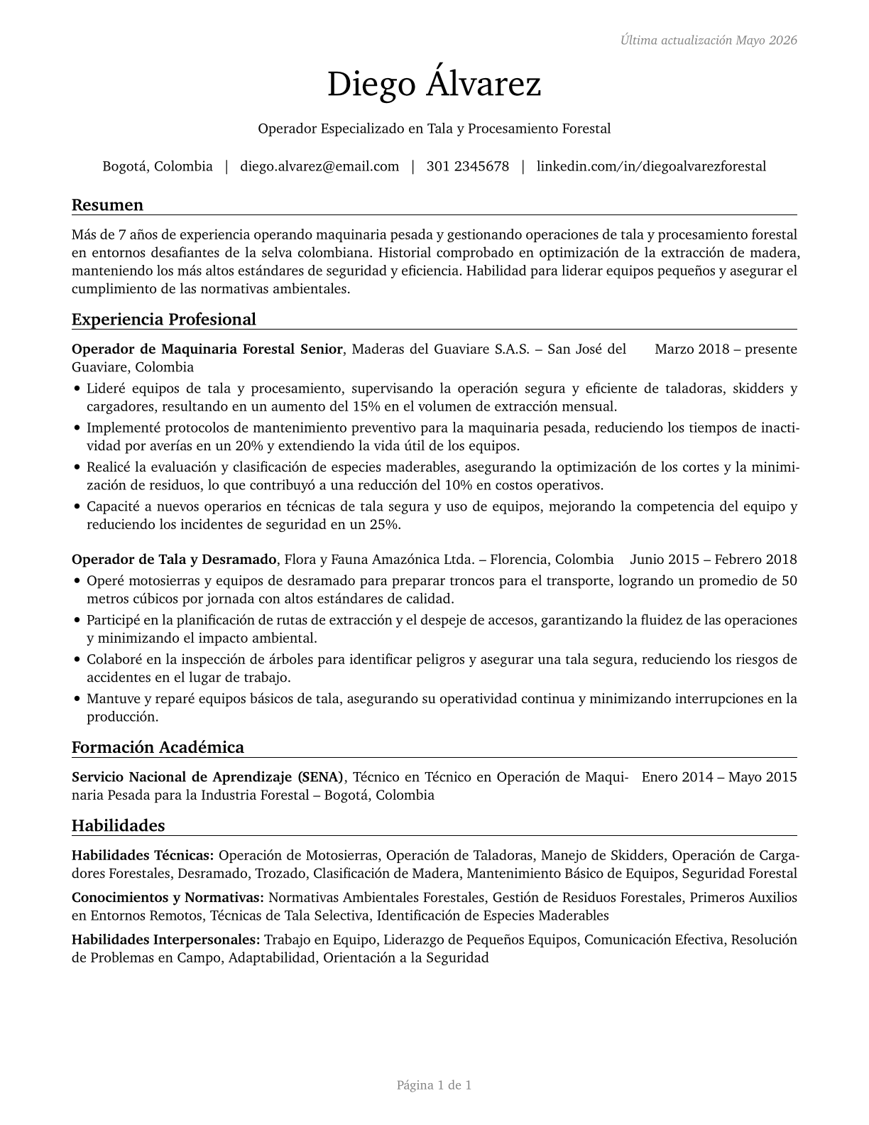 Logging Workers, All Other CV in Spanish — page 1