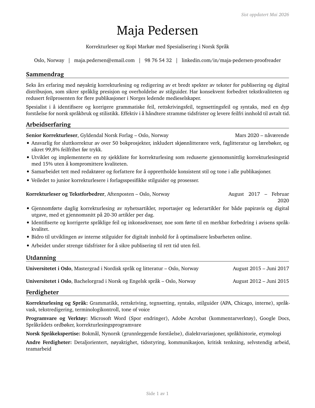 Proofreaders and Copy Markers CV in Norwegian_bokmal — page 1