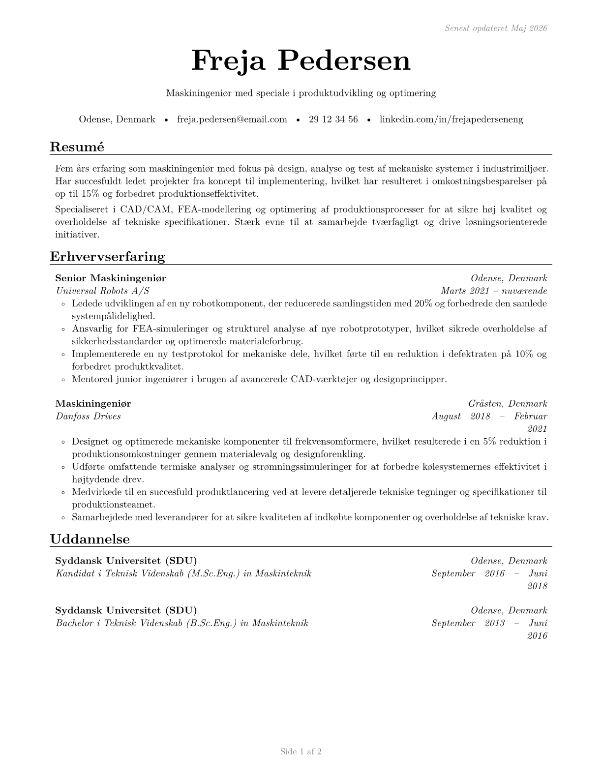 Mechanical Engineers CV in Danish — page 1