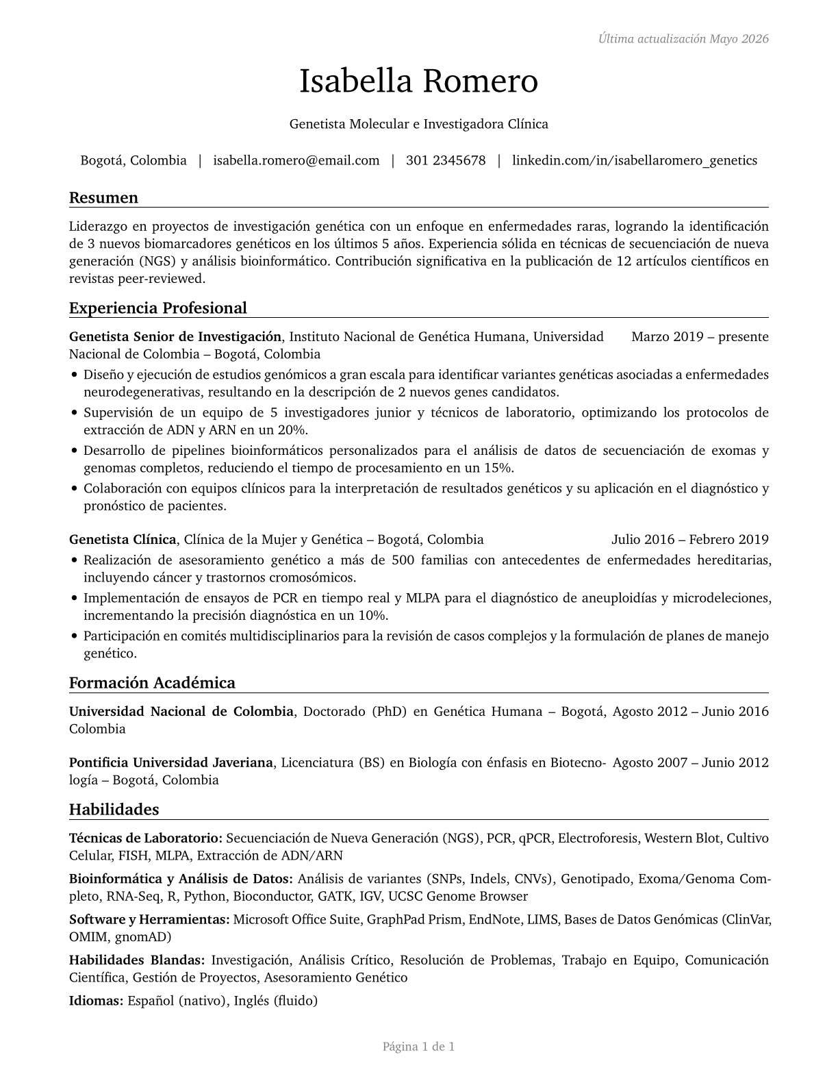 Geneticists CV in Spanish — page 1