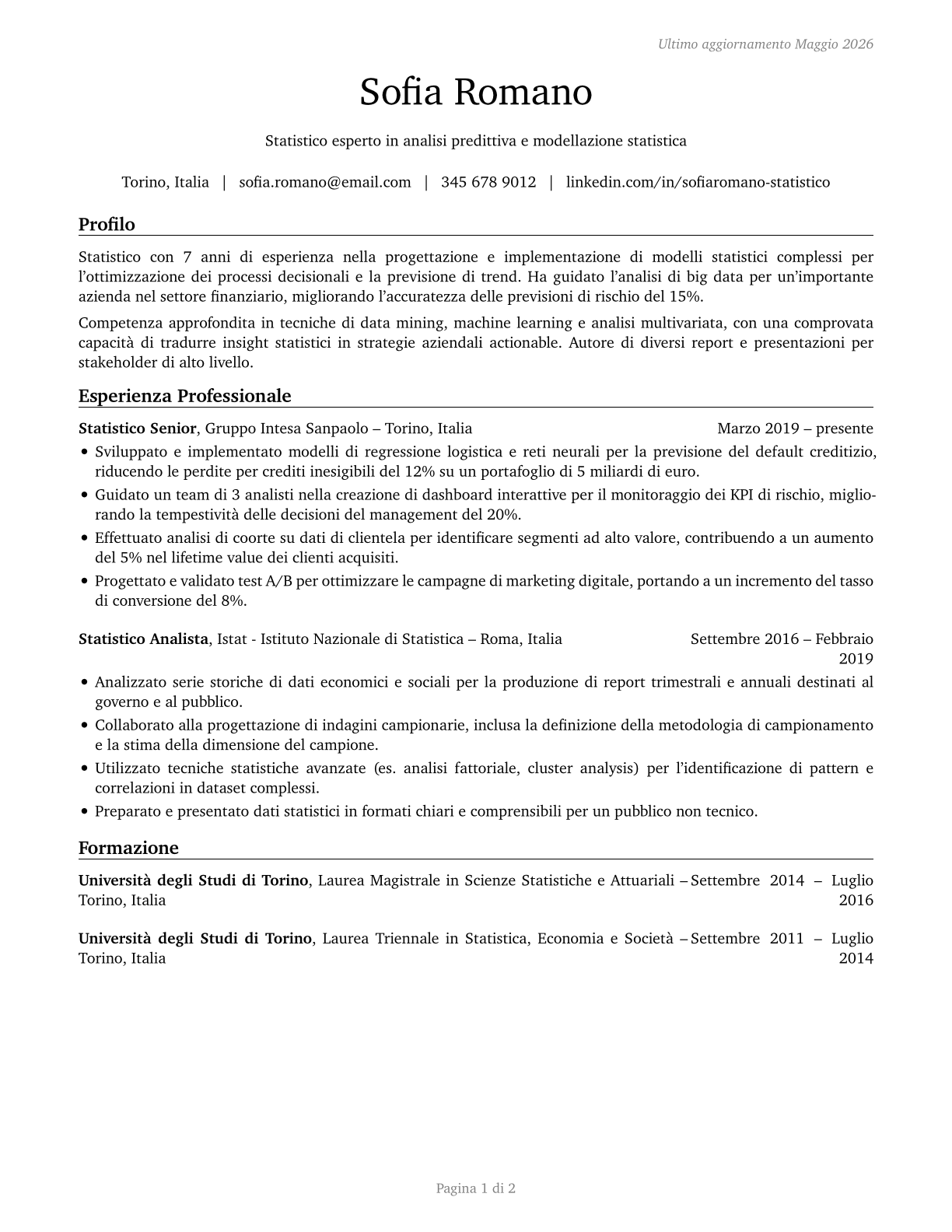 Statisticians CV in Italian — page 1