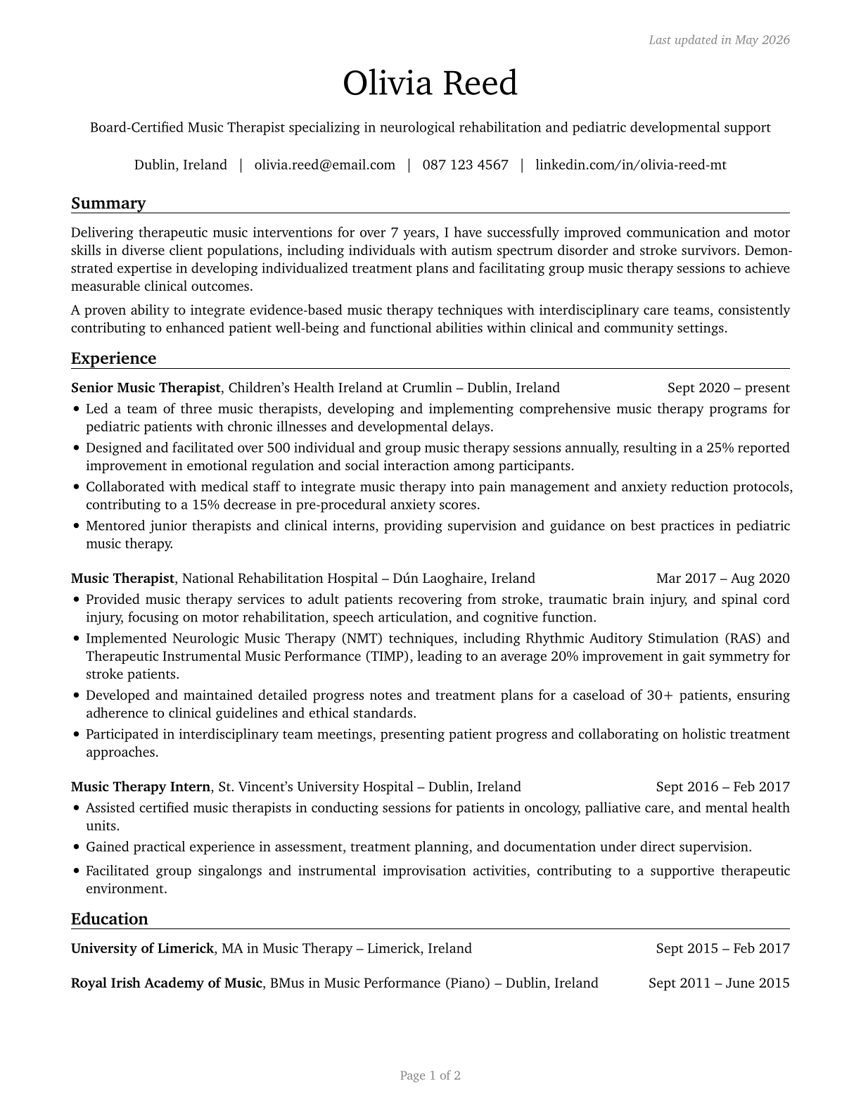 Music Therapists CV in English — page 1
