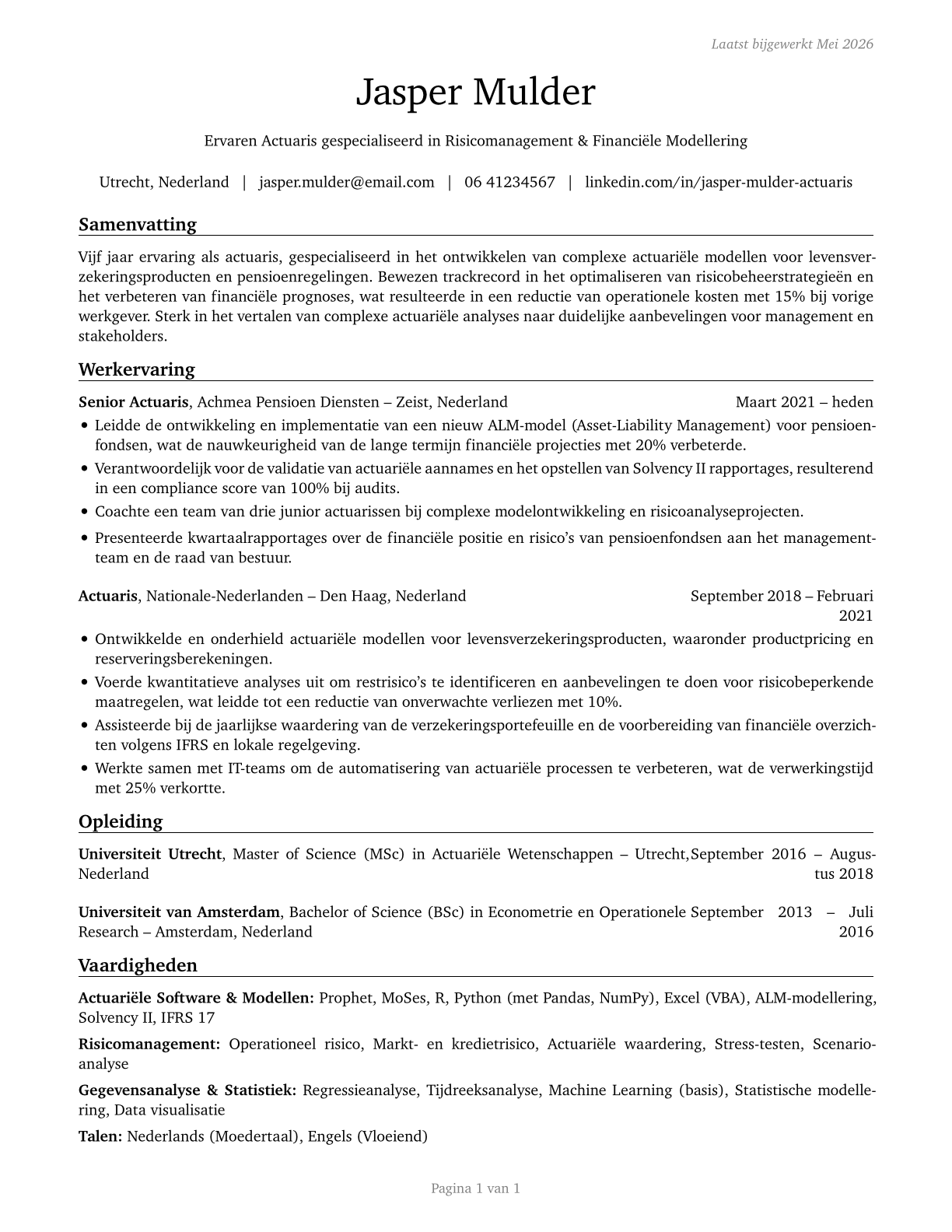 Actuaries CV in Dutch — page 1