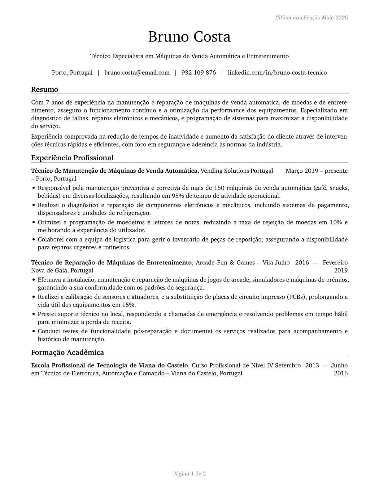 Coin, Vending, and Amusement Machine Servicers and Repairers CV in Portuguese — page 1