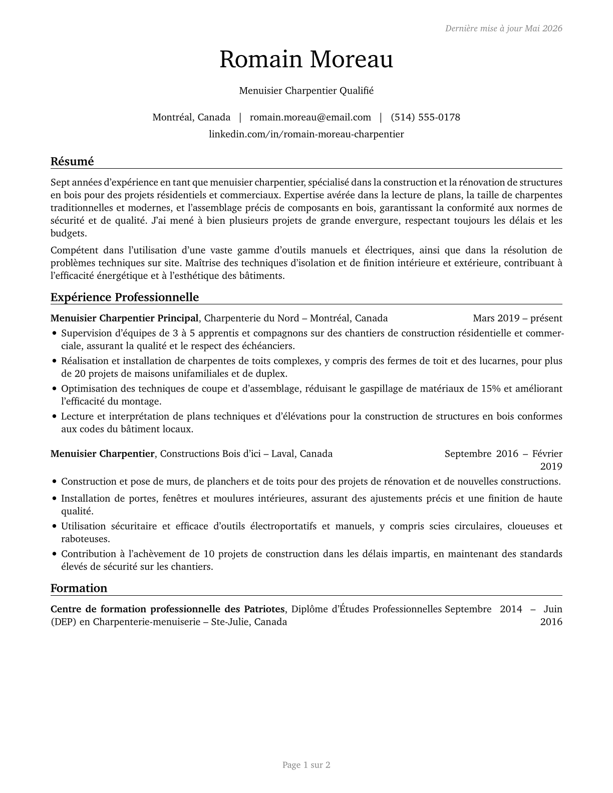 Helpers--Carpenters CV in French — page 1