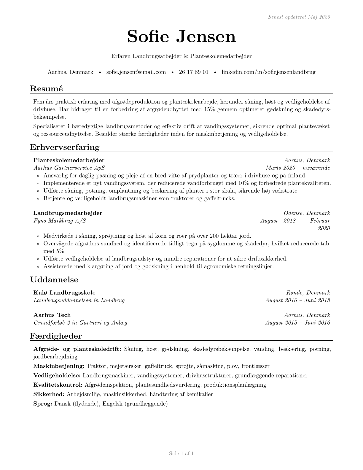 Farmworkers and Laborers, Crop, Nursery, and Greenhouse CV in Danish — page 1