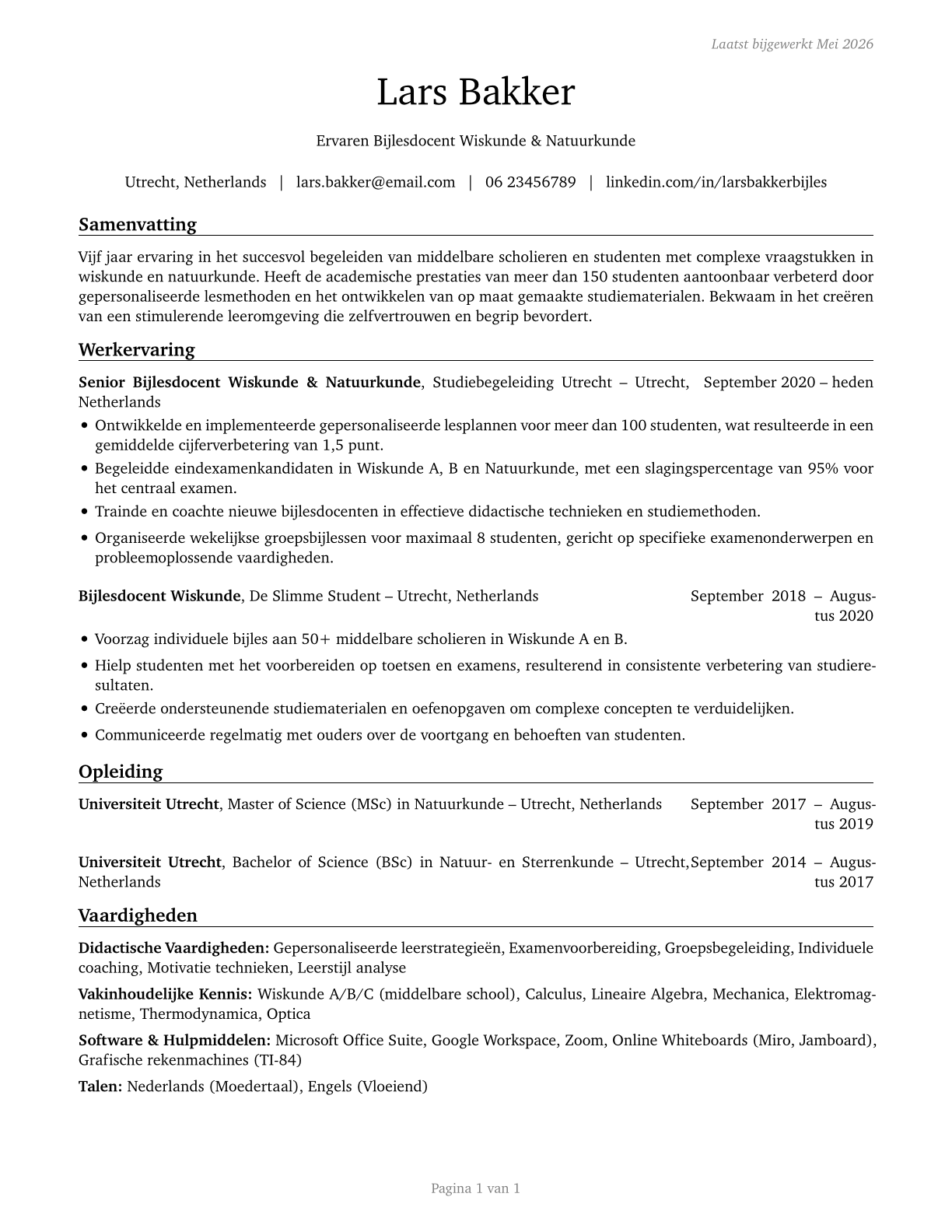 Tutors CV in Dutch — page 1