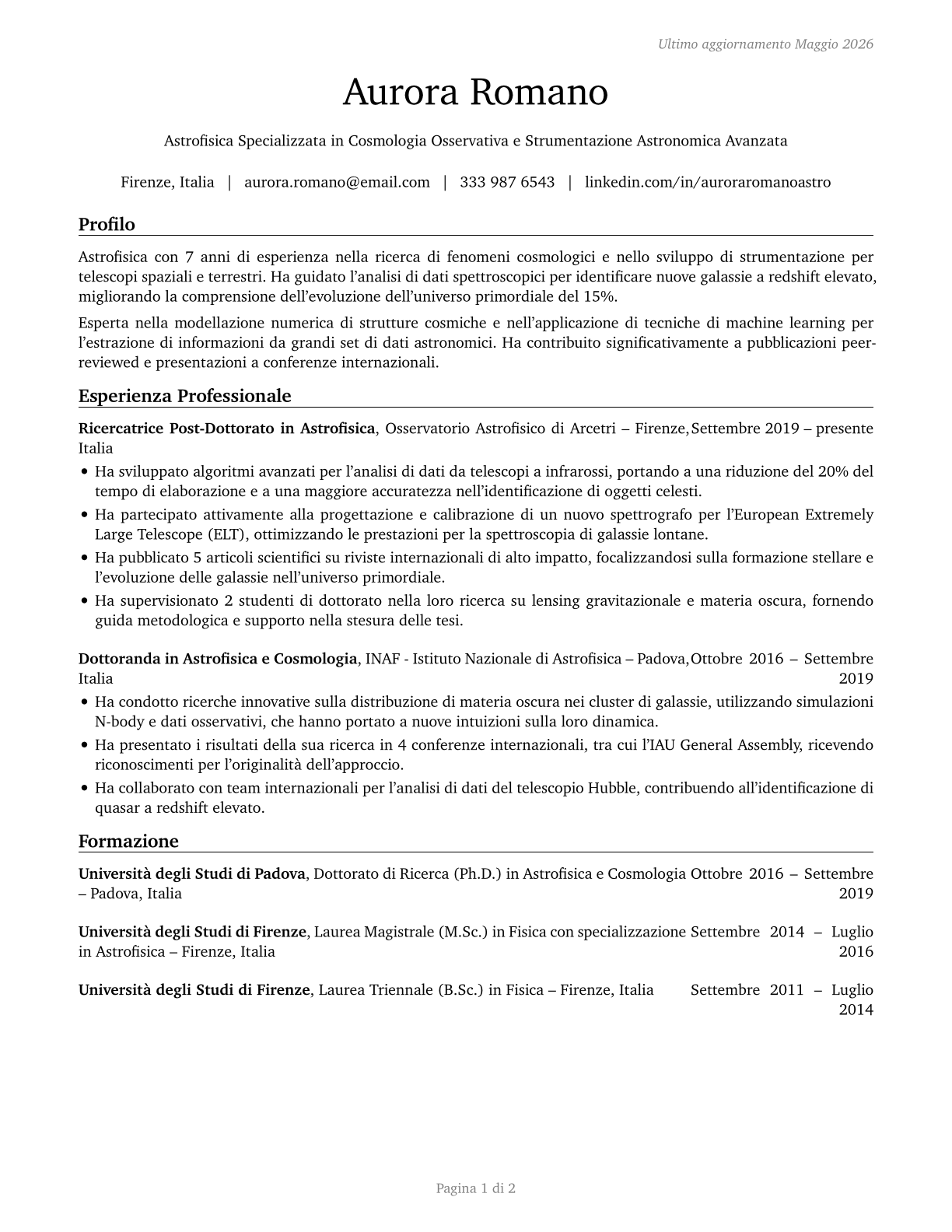 Astronomers CV in Italian — page 1