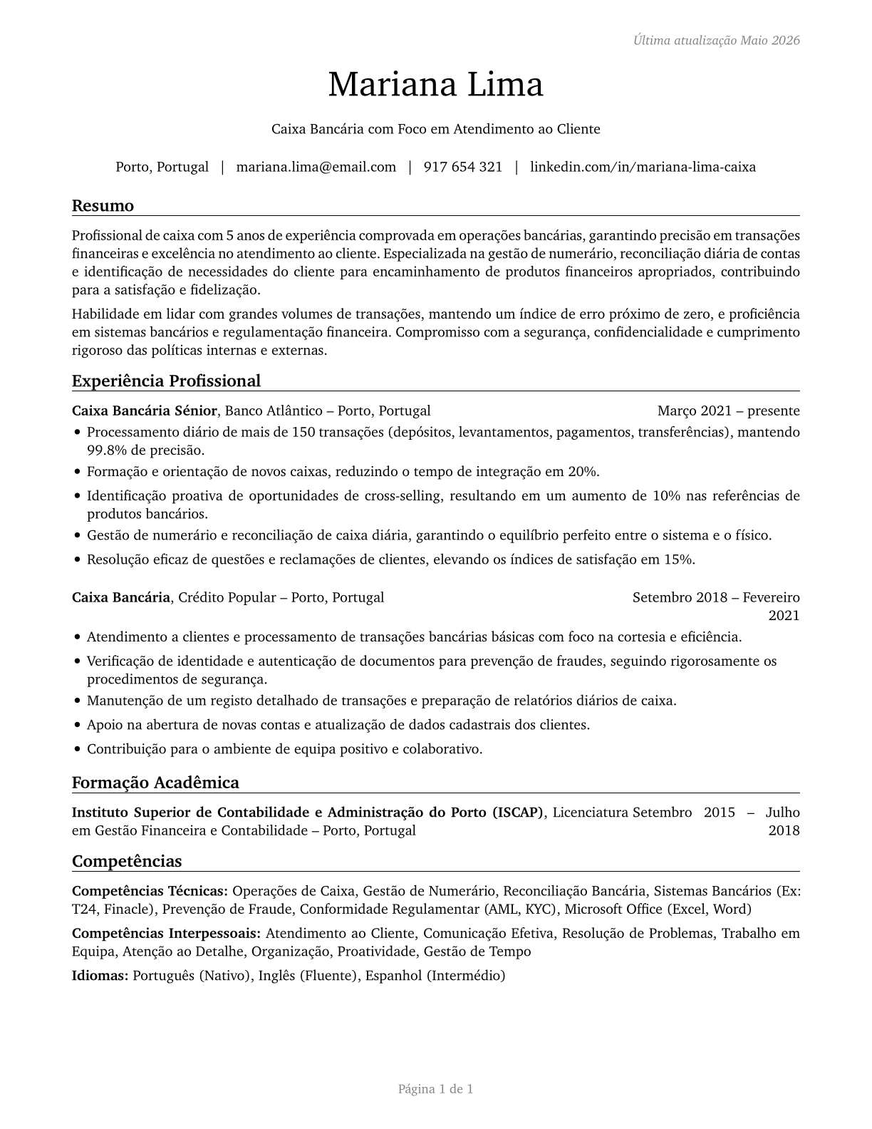 Tellers CV in Portuguese — page 1