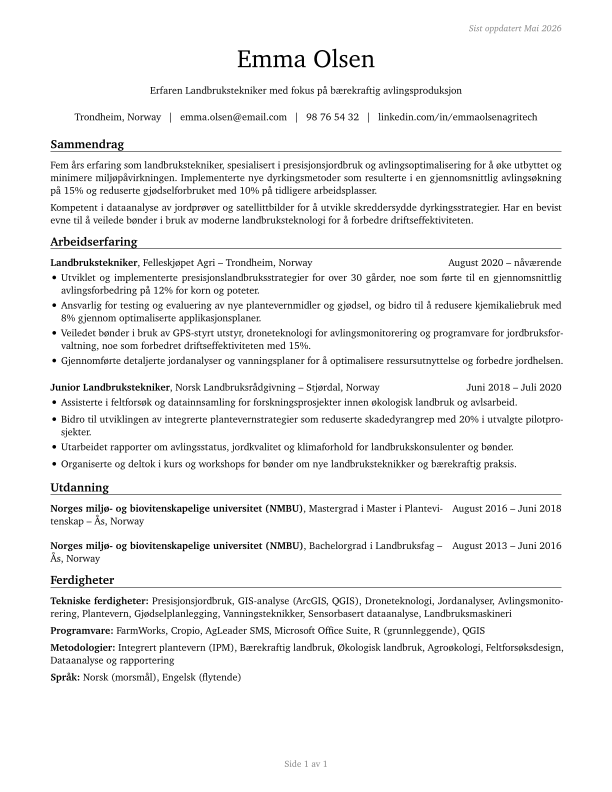 Agricultural Technicians CV in Norwegian_bokmal — page 1