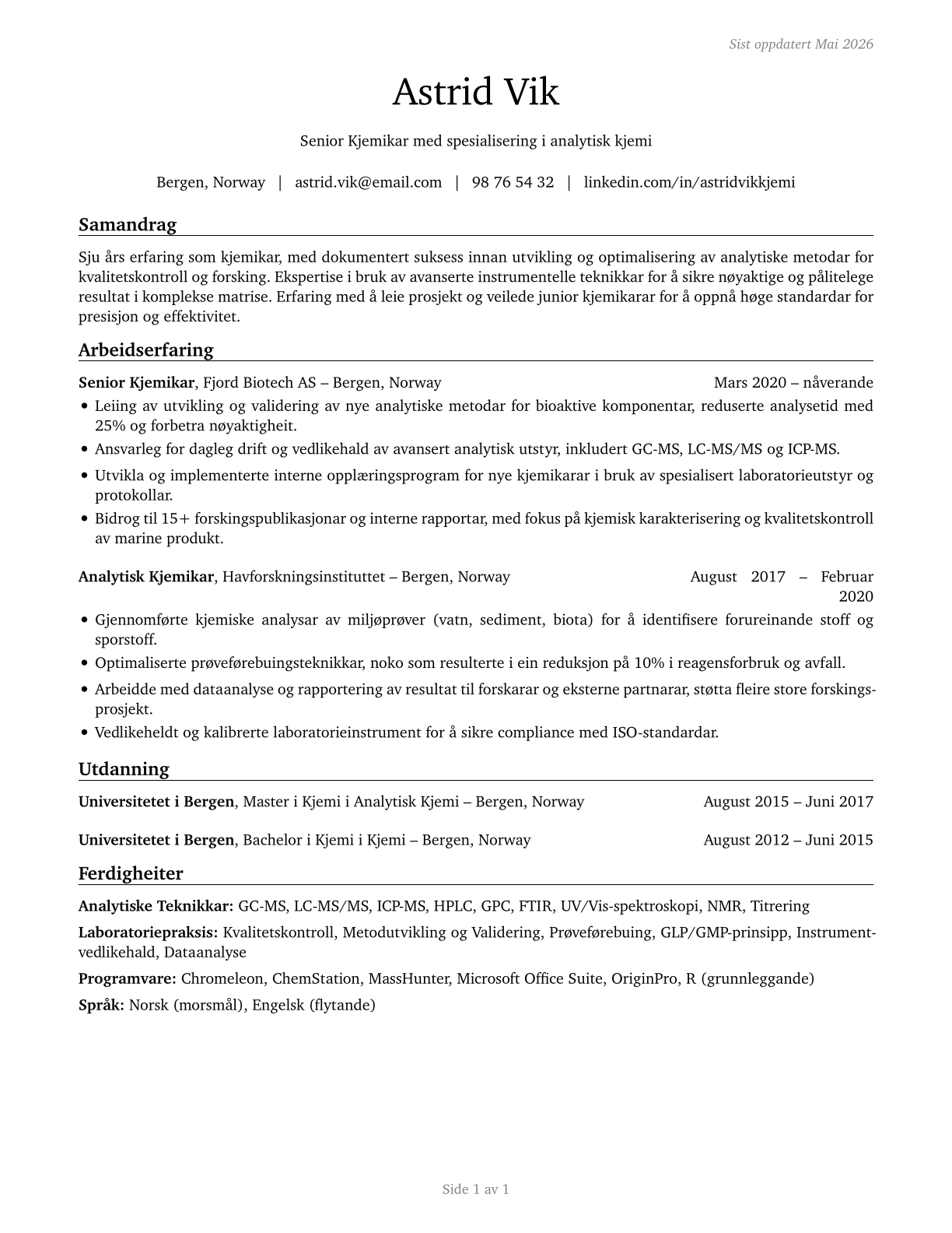 Chemists CV in Norwegian_nynorsk — page 1