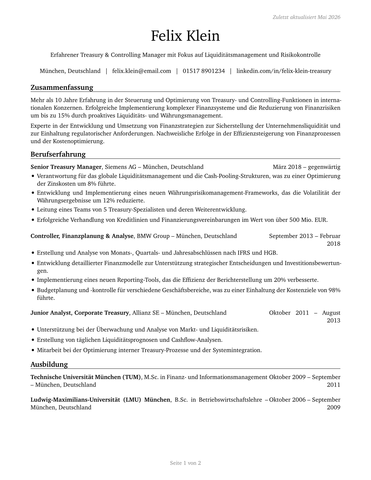 Treasurers and Controllers CV in German — page 1