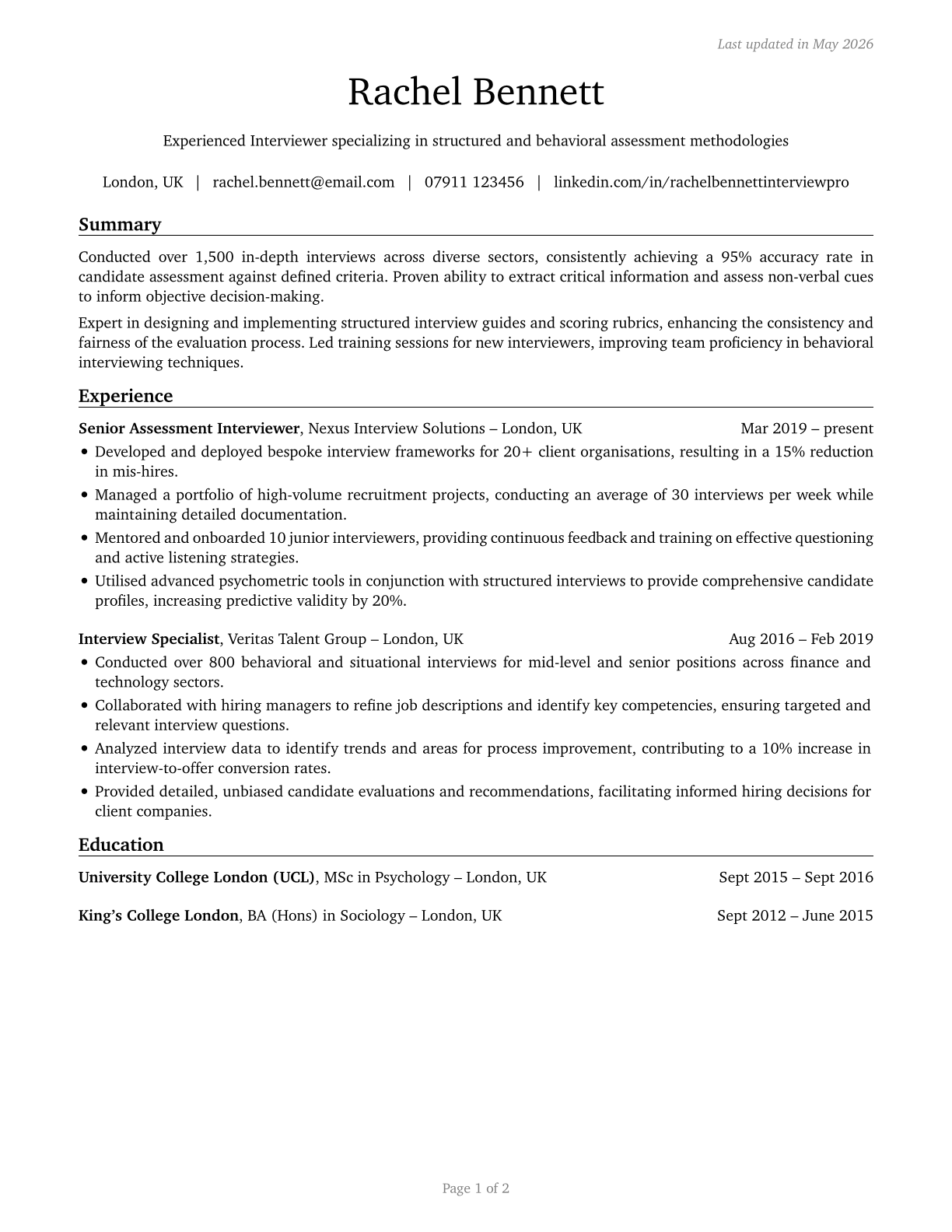 Interviewers, Except Eligibility and Loan CV in English — page 1