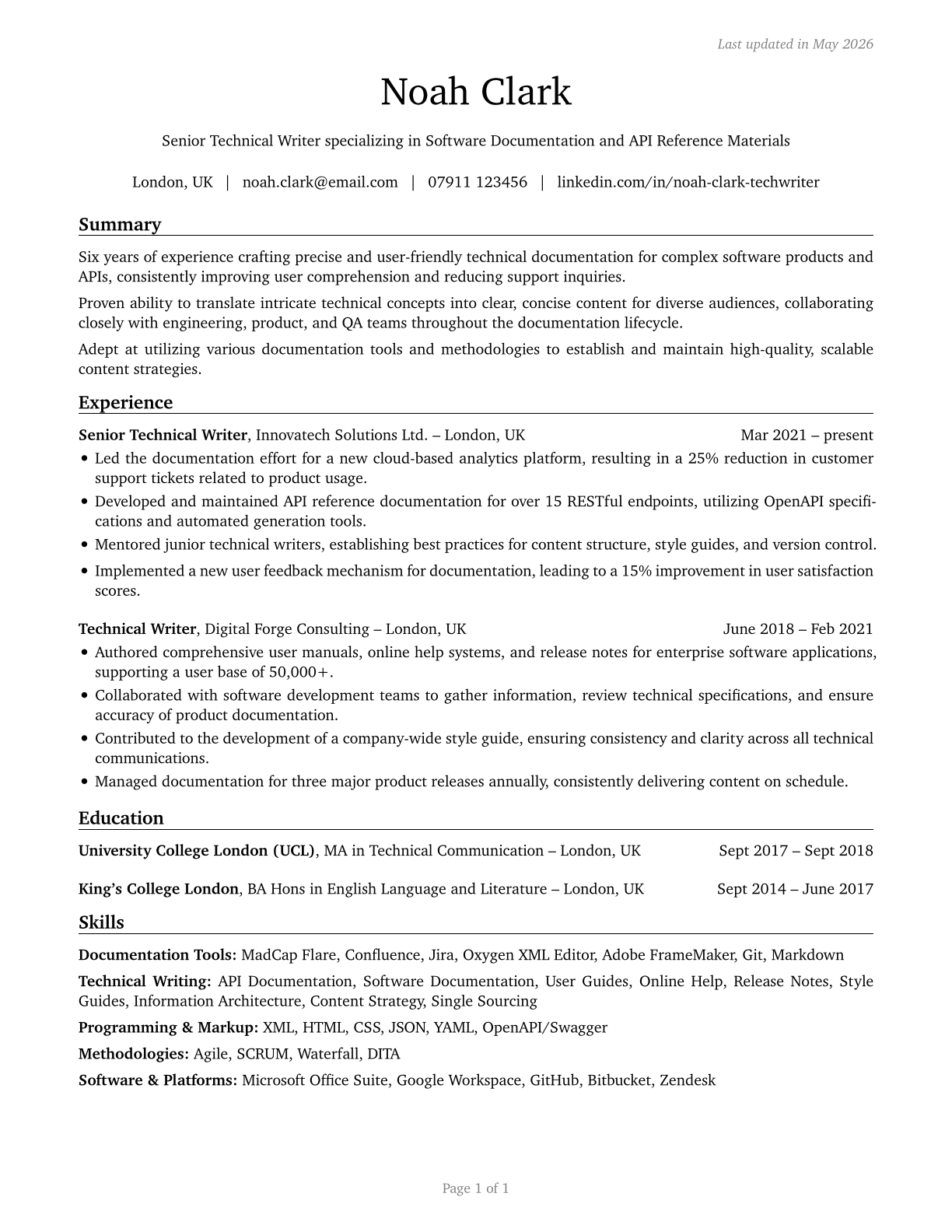 Technical Writers CV in English — page 1