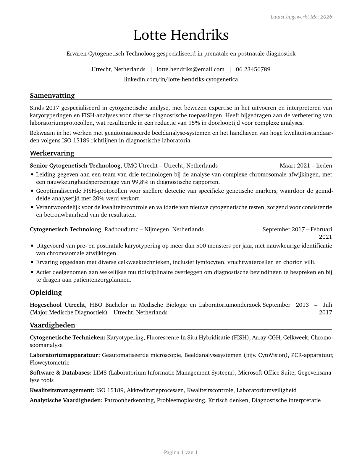 Cytogenetic Technologists CV in Dutch — page 1