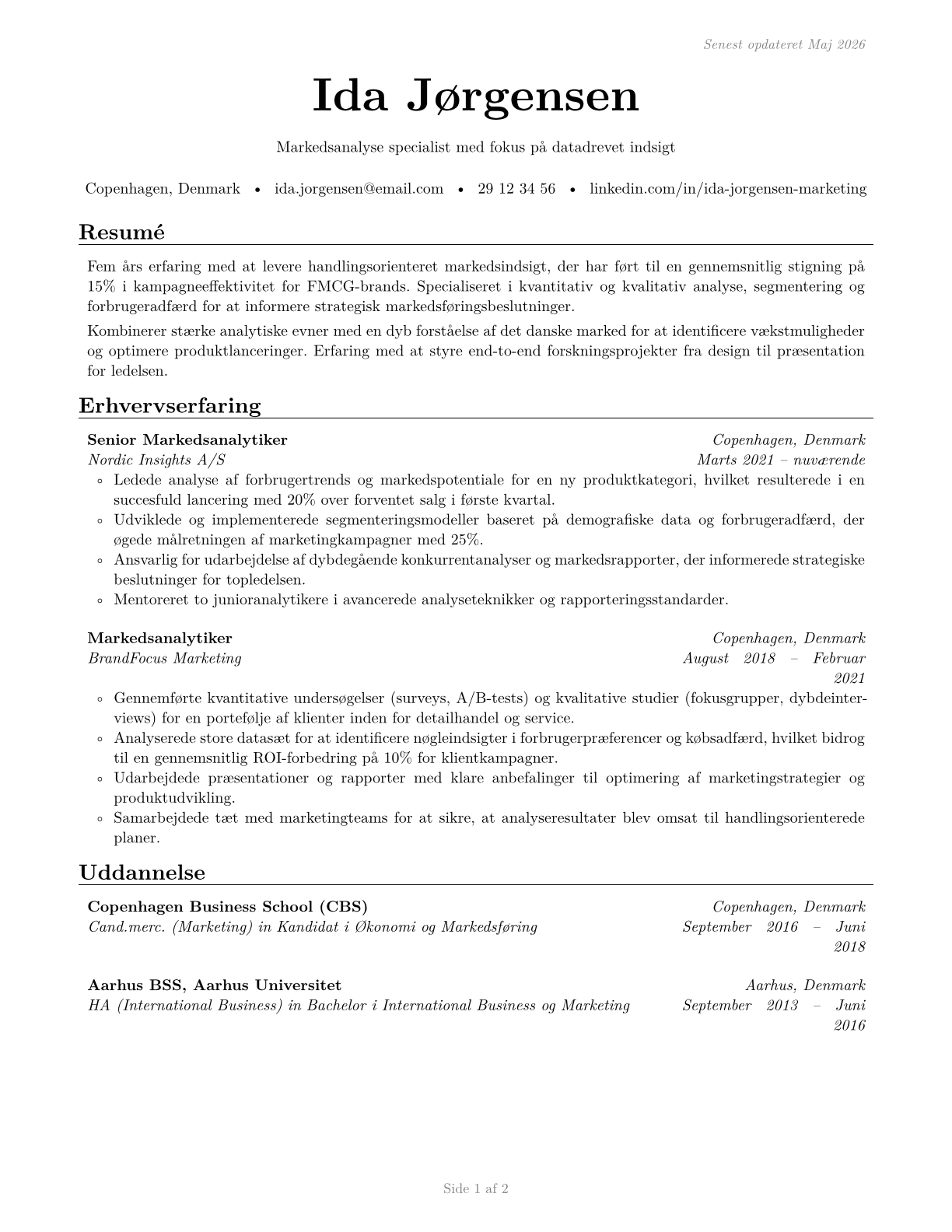 Market Research Analysts and Marketing Specialists CV in Danish — page 1