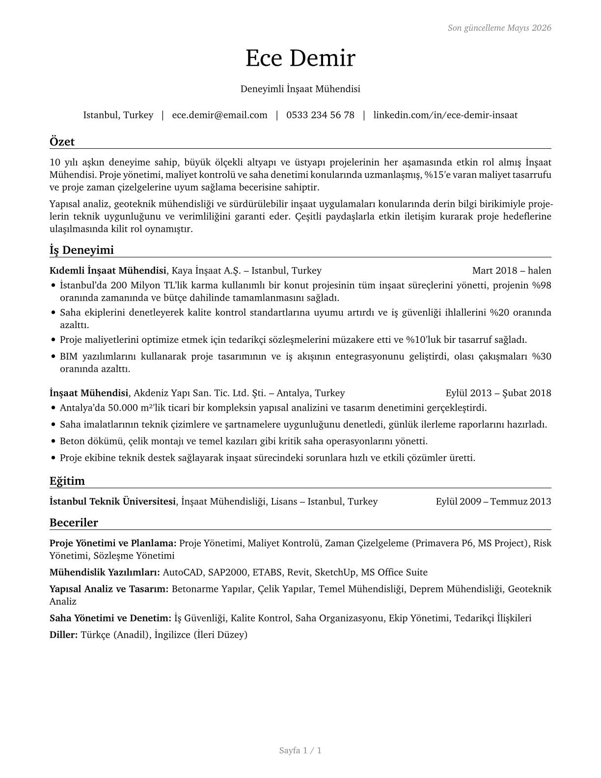 Civil Engineers CV in Turkish — page 1
