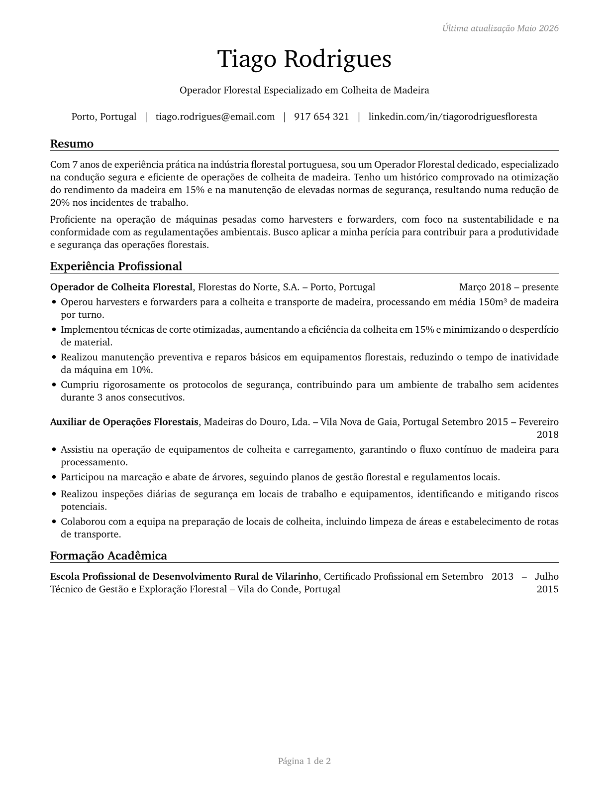 Logging Workers, All Other CV in Portuguese — page 1