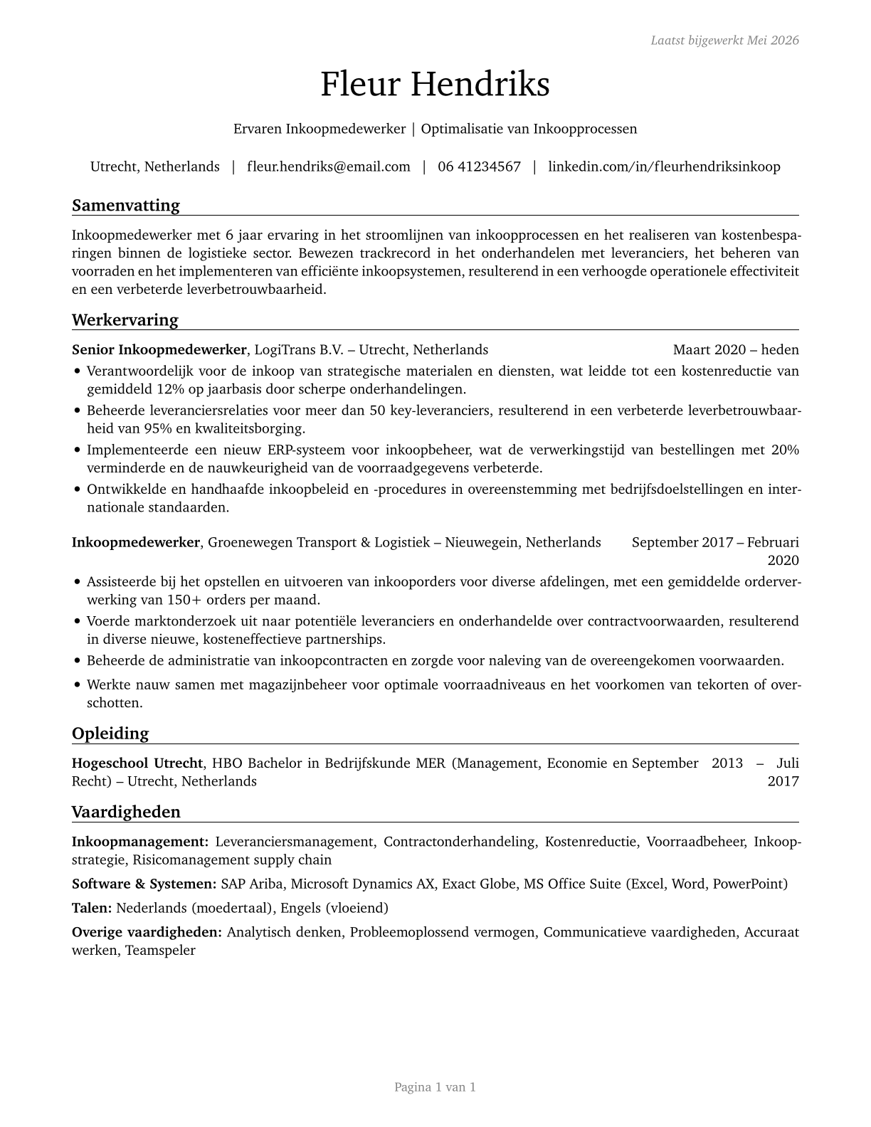 Procurement Clerks CV in Dutch — page 1