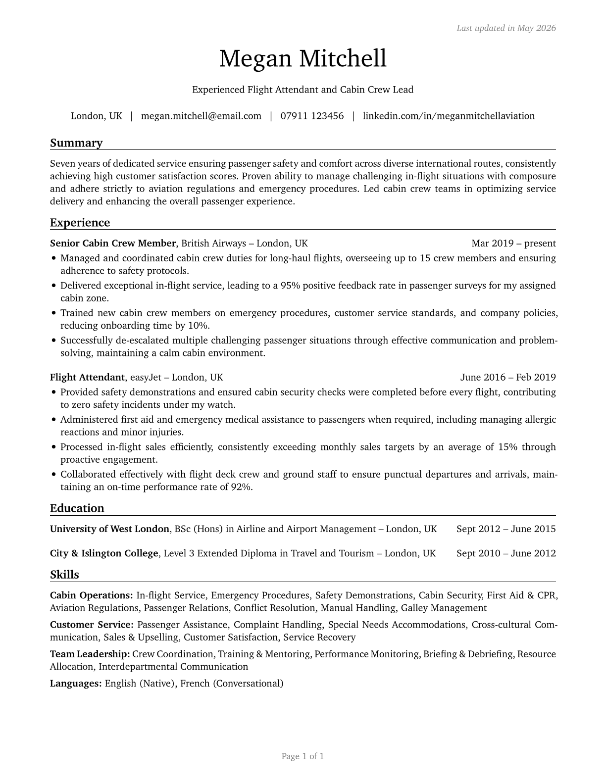 Air Crew Members CV in English — page 1
