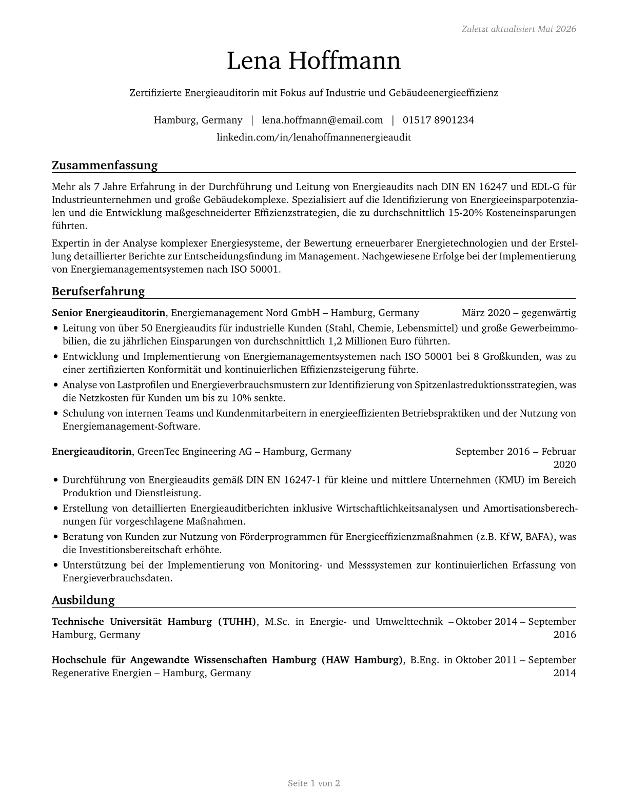 Energy Auditors CV in German — page 1