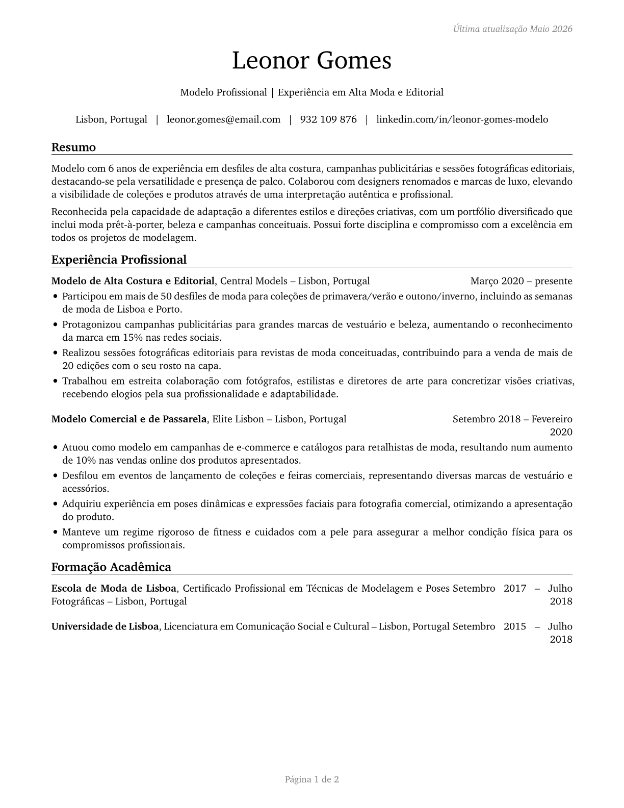 Models CV in Portuguese — page 1