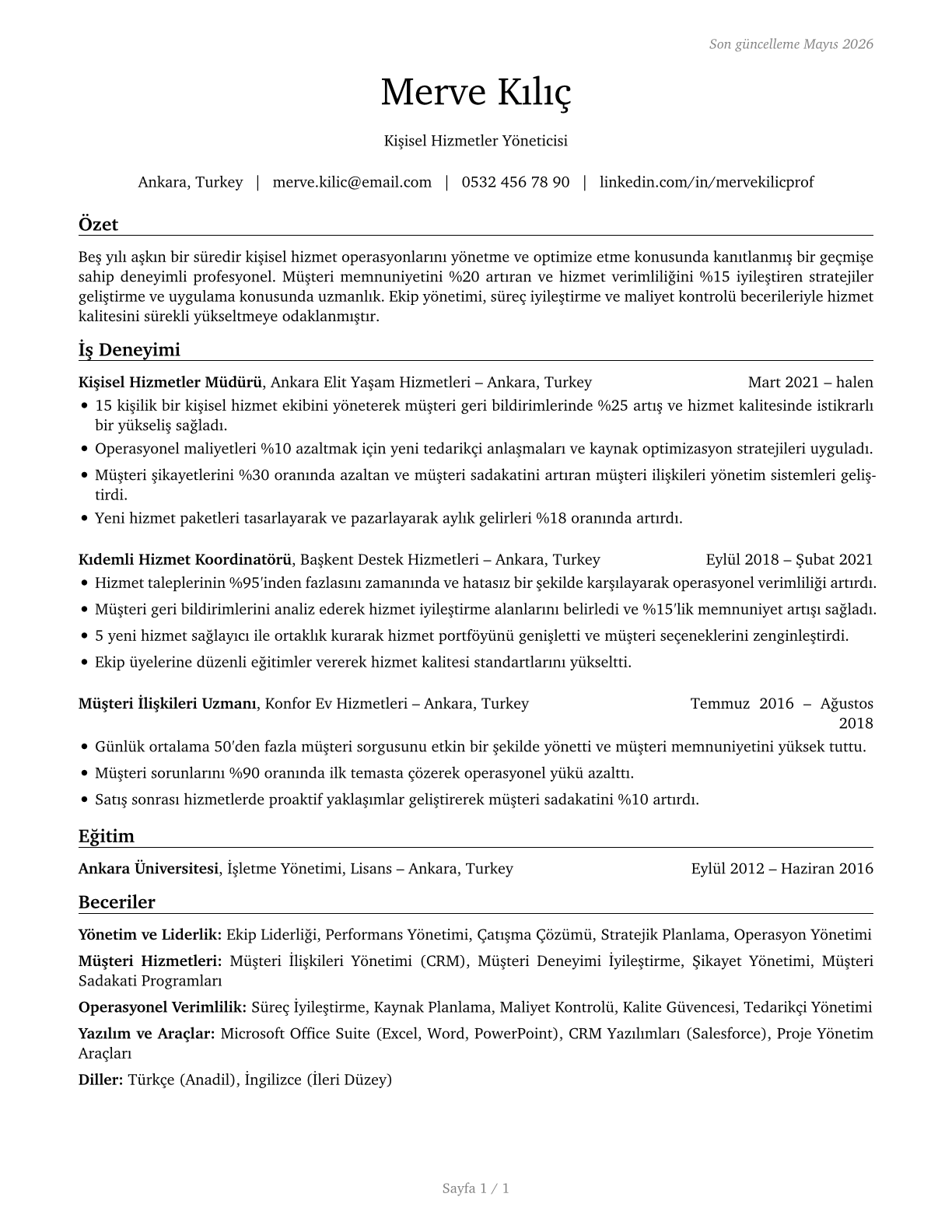 Personal Service Managers, All Other CV in Turkish — page 1