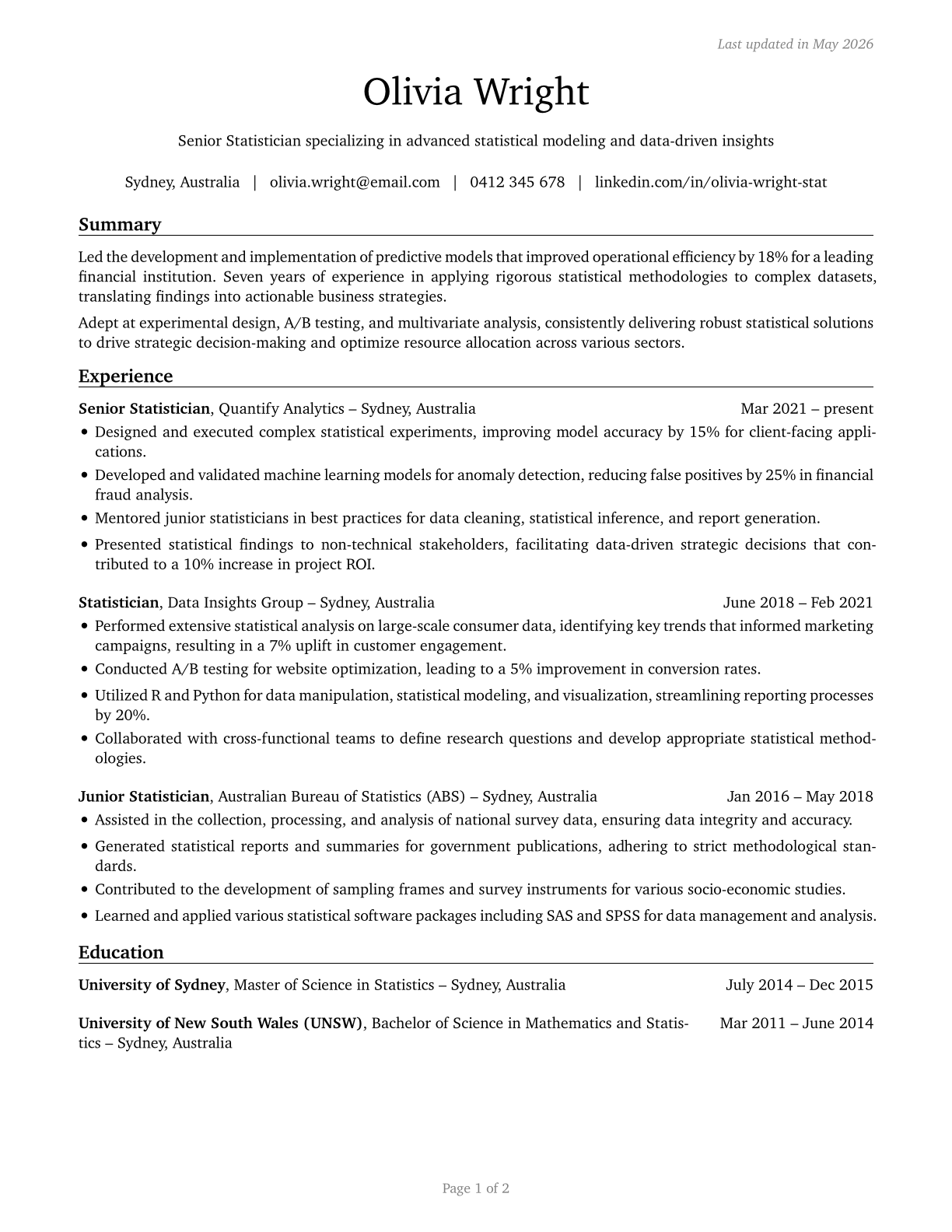 Statisticians CV in English — page 1