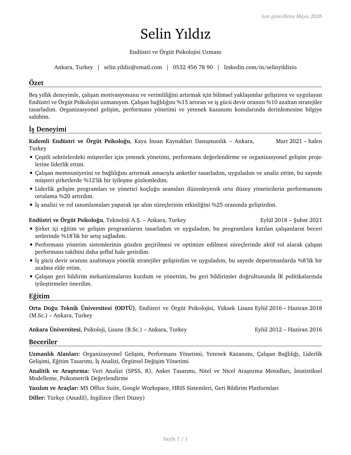 Industrial-Organizational Psychologists CV in Turkish — page 1