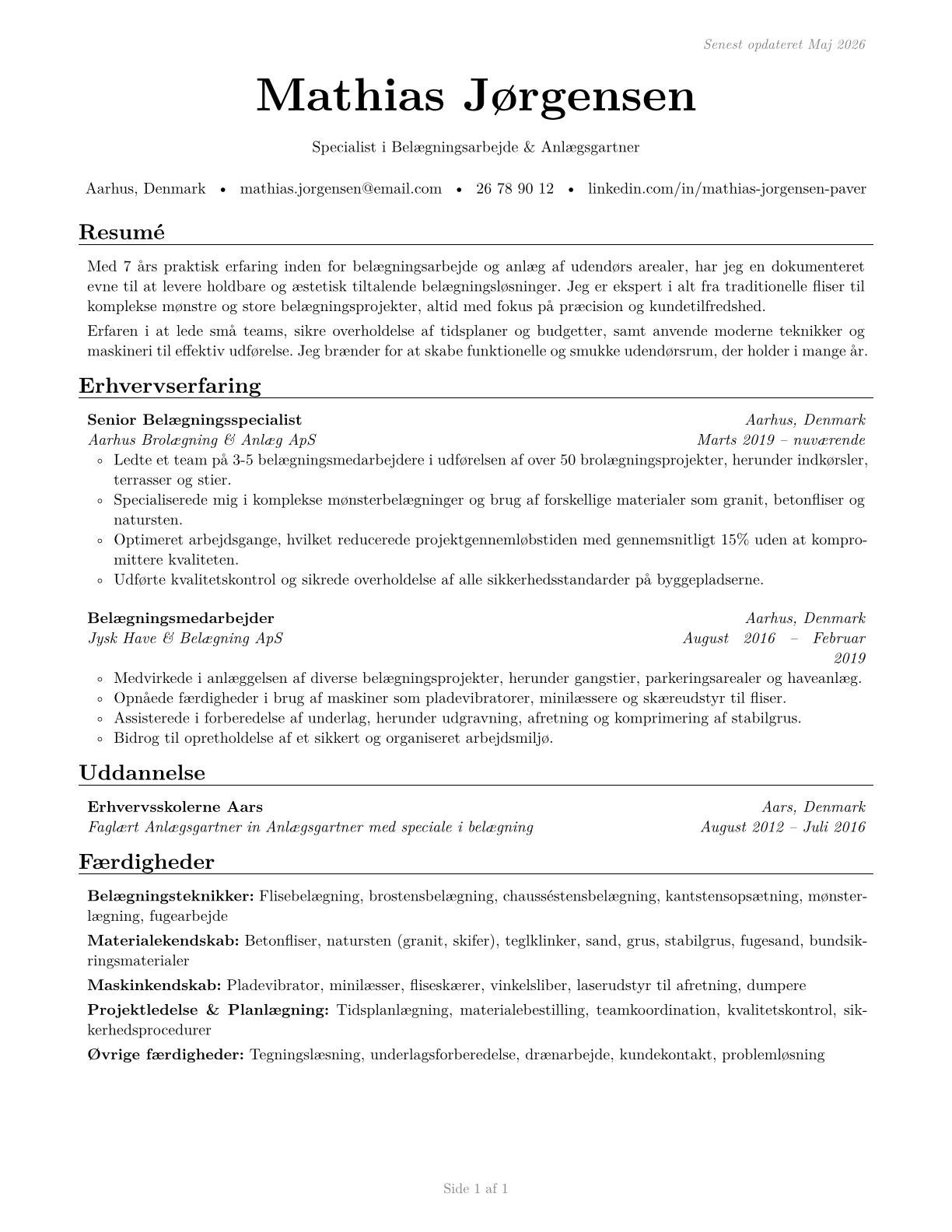 Segmental Pavers CV in Danish — page 1