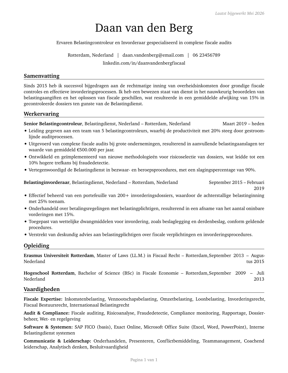 Tax Examiners and Collectors, and Revenue Agents CV in Dutch — page 1
