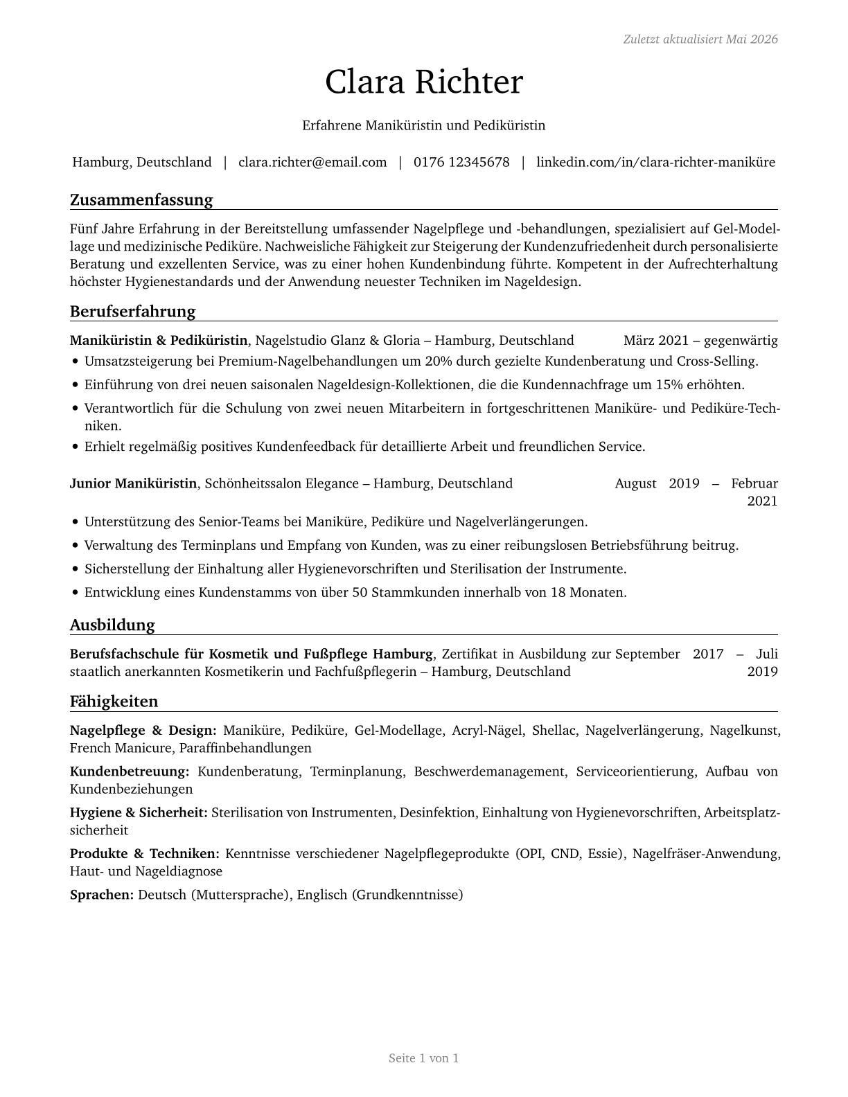 Manicurists and Pedicurists CV in German — page 1