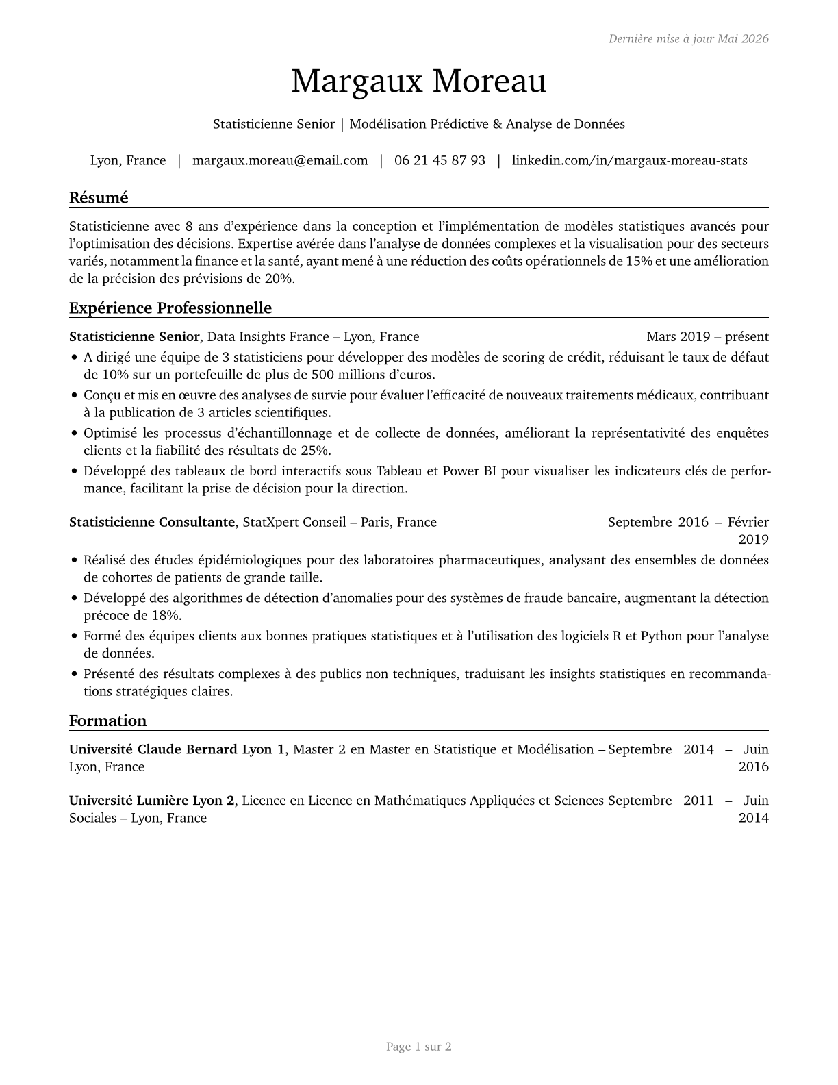 Statisticians CV in French — page 1