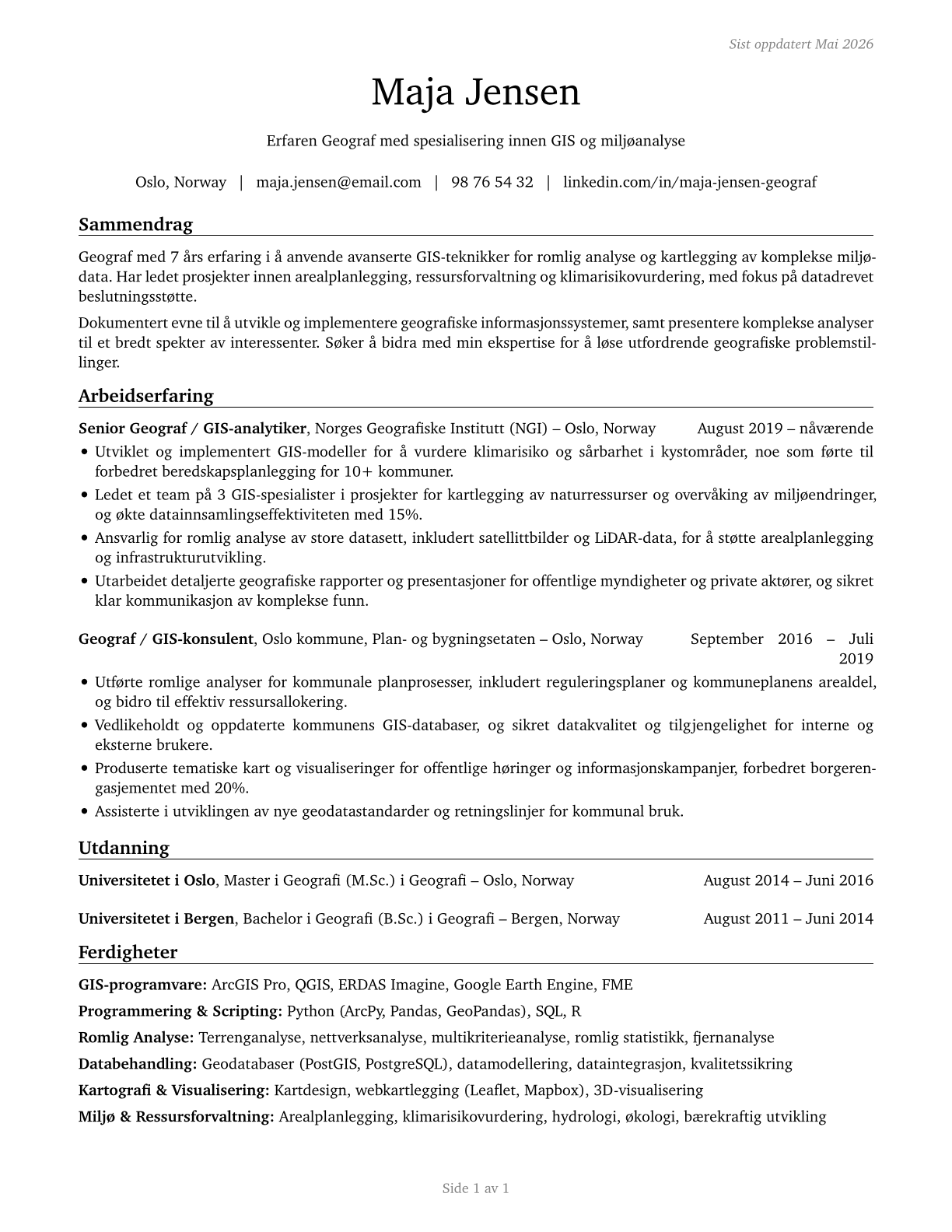 Geographers CV in Norwegian_bokmal — page 1