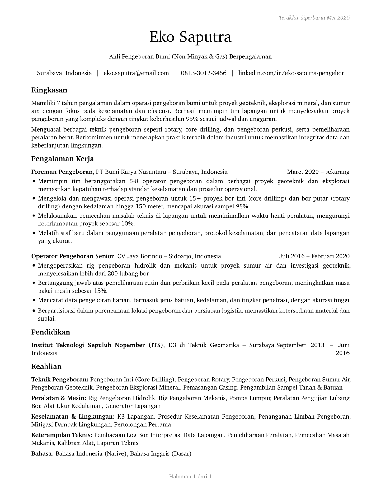 Earth Drillers, Except Oil and Gas CV in Indonesian — page 1
