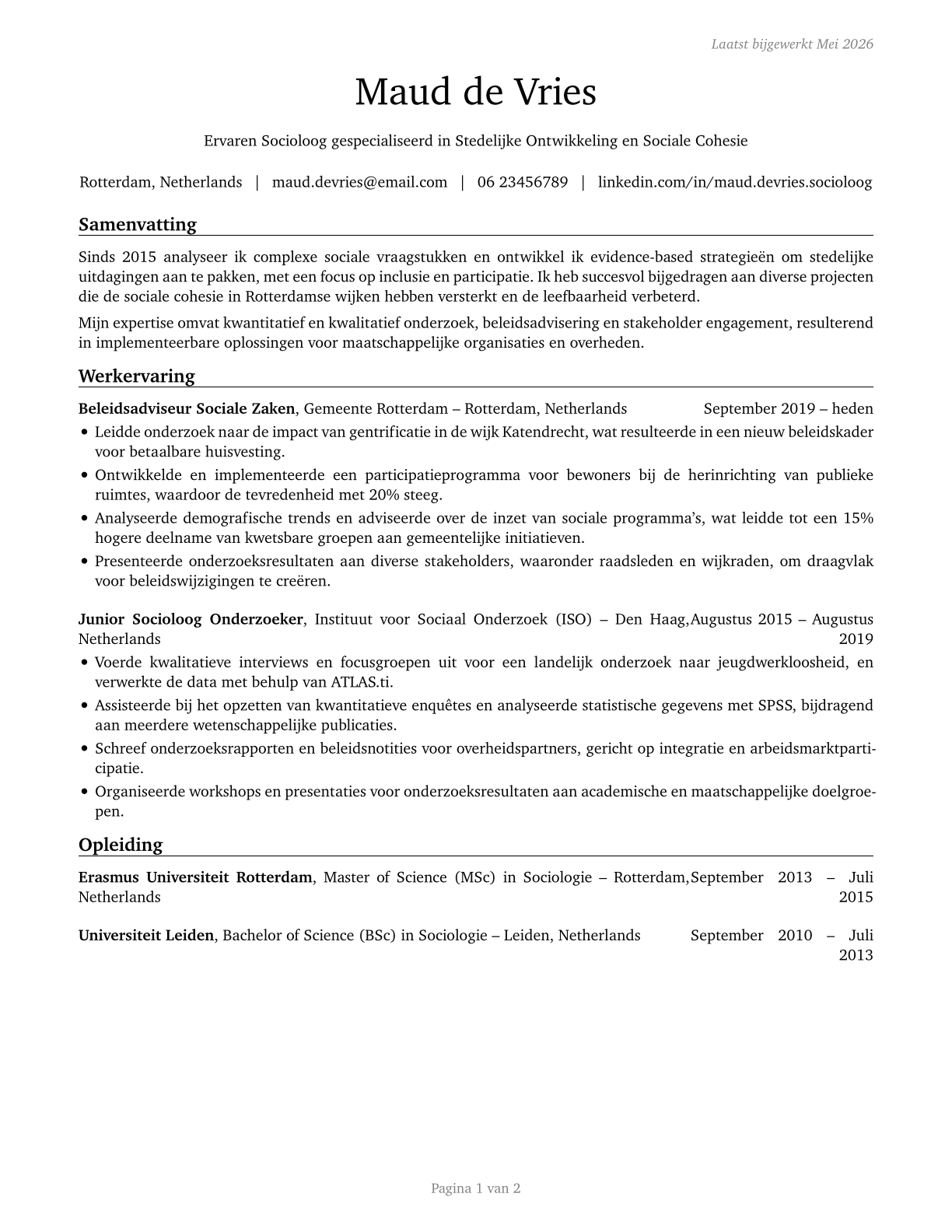Sociologists CV in Dutch — page 1