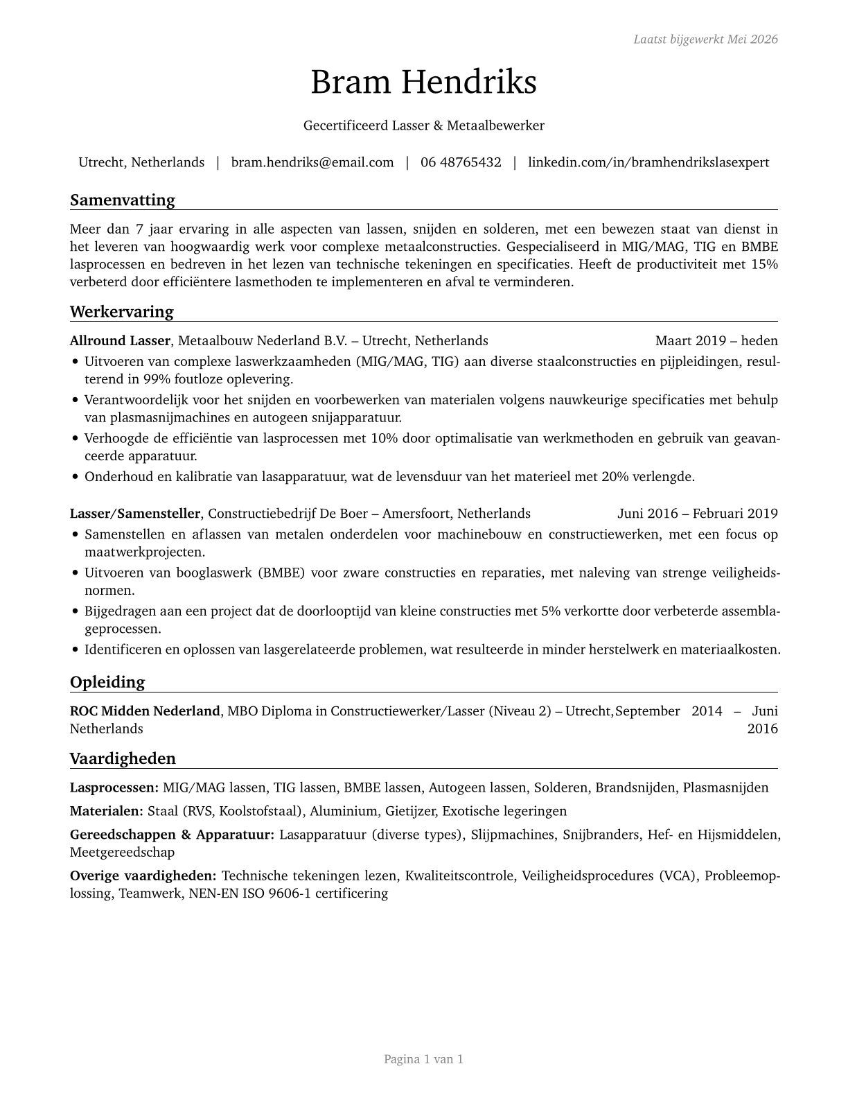 Welders, Cutters, Solderers, and Brazers CV in Dutch — page 1
